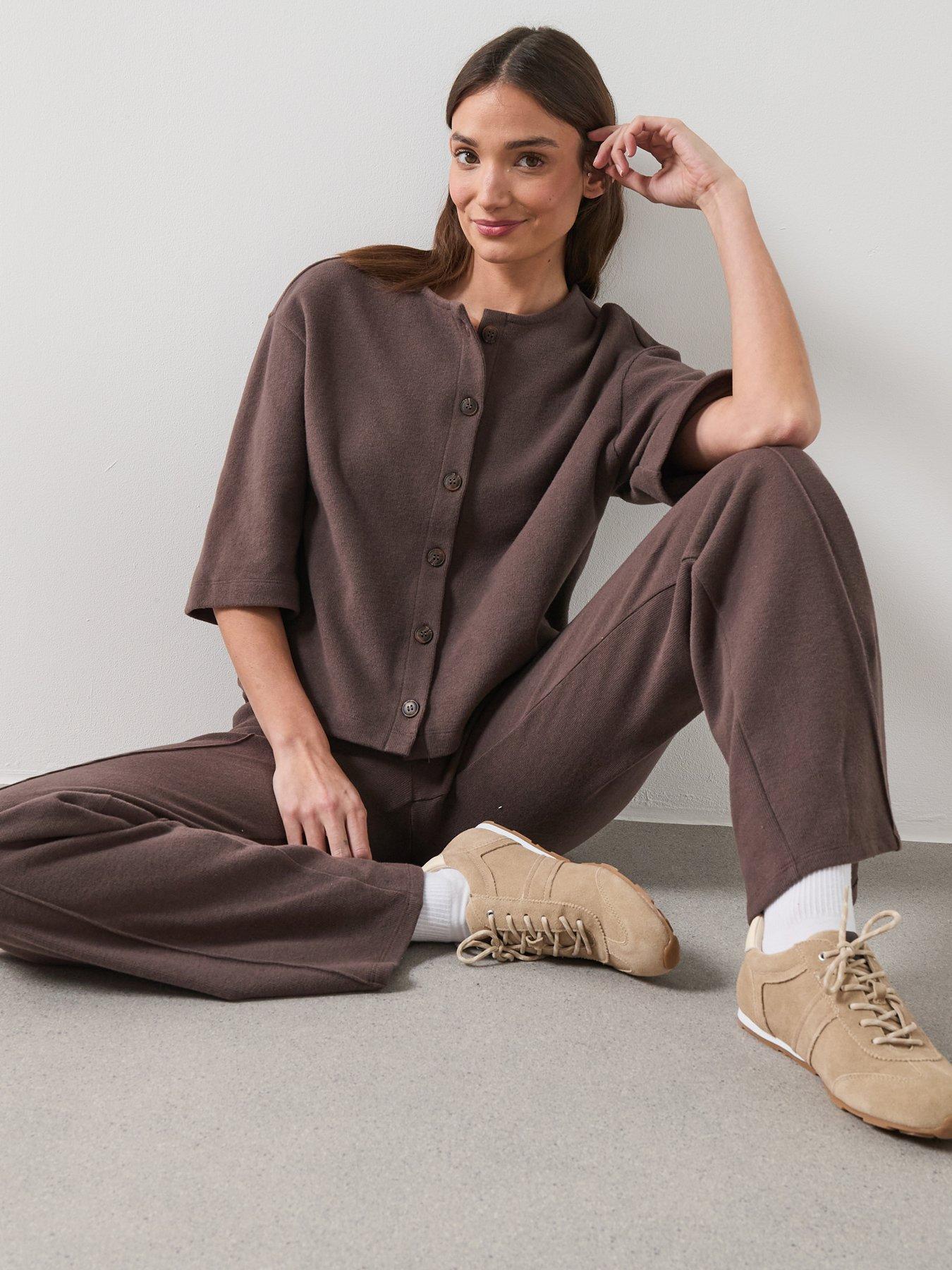 The Very Collection Button Through Short Sleeve Top - Brown