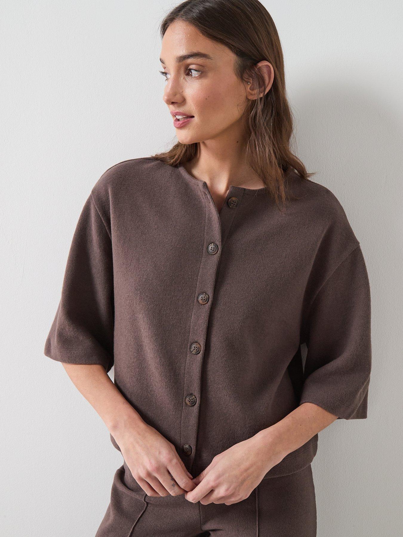 Image 6 of 7 of The Very Collection Button Through Short Sleeve Top - Brown