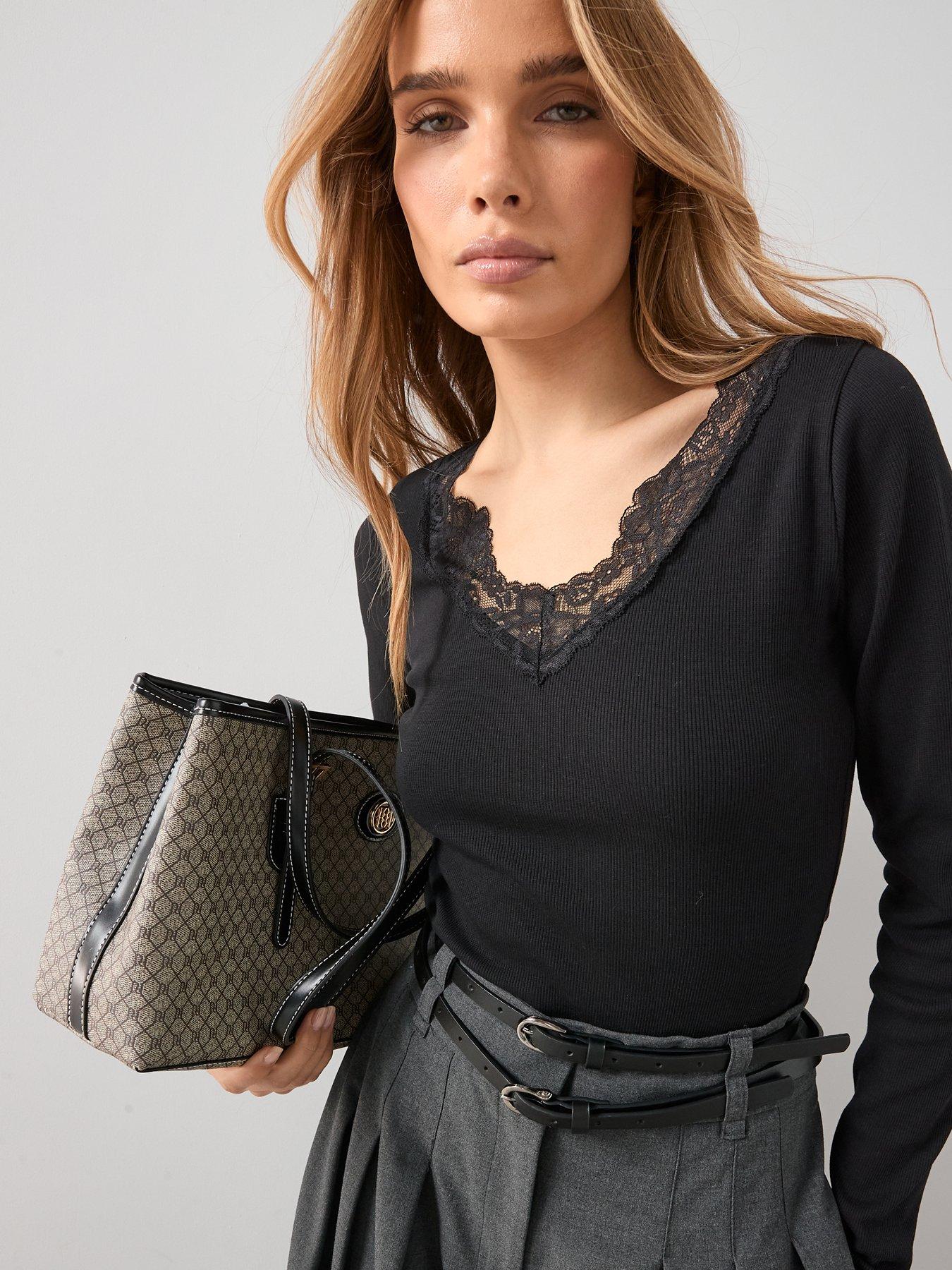 The Very Collection Lace Trim V Neck Top - Black