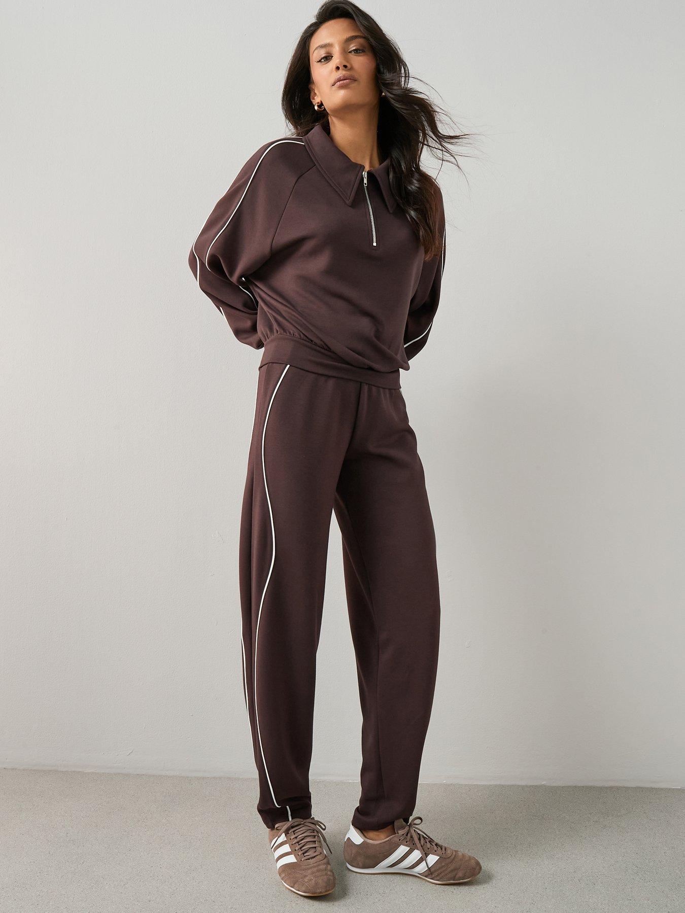 The Very Collection Piping Detail Jogger Co-Ord - Brown