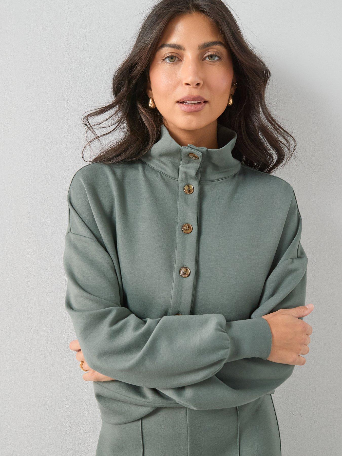 Image 1 of 7 of The Very Collection Funnel Neck Soft Touch Modal Top Co-Ord - Green