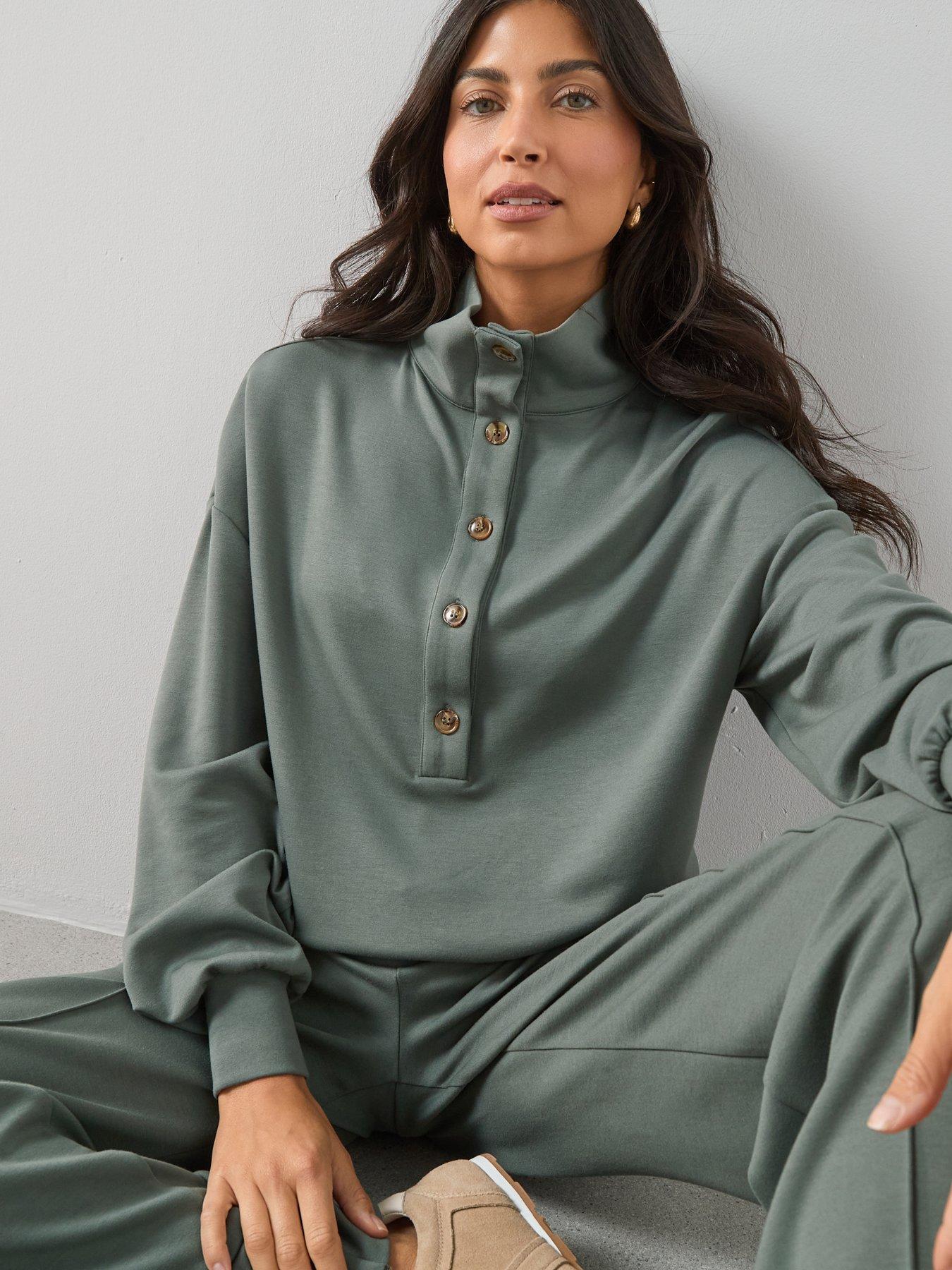 Image 5 of 7 of The Very Collection Funnel Neck Soft Touch Modal Top Co-Ord - Green