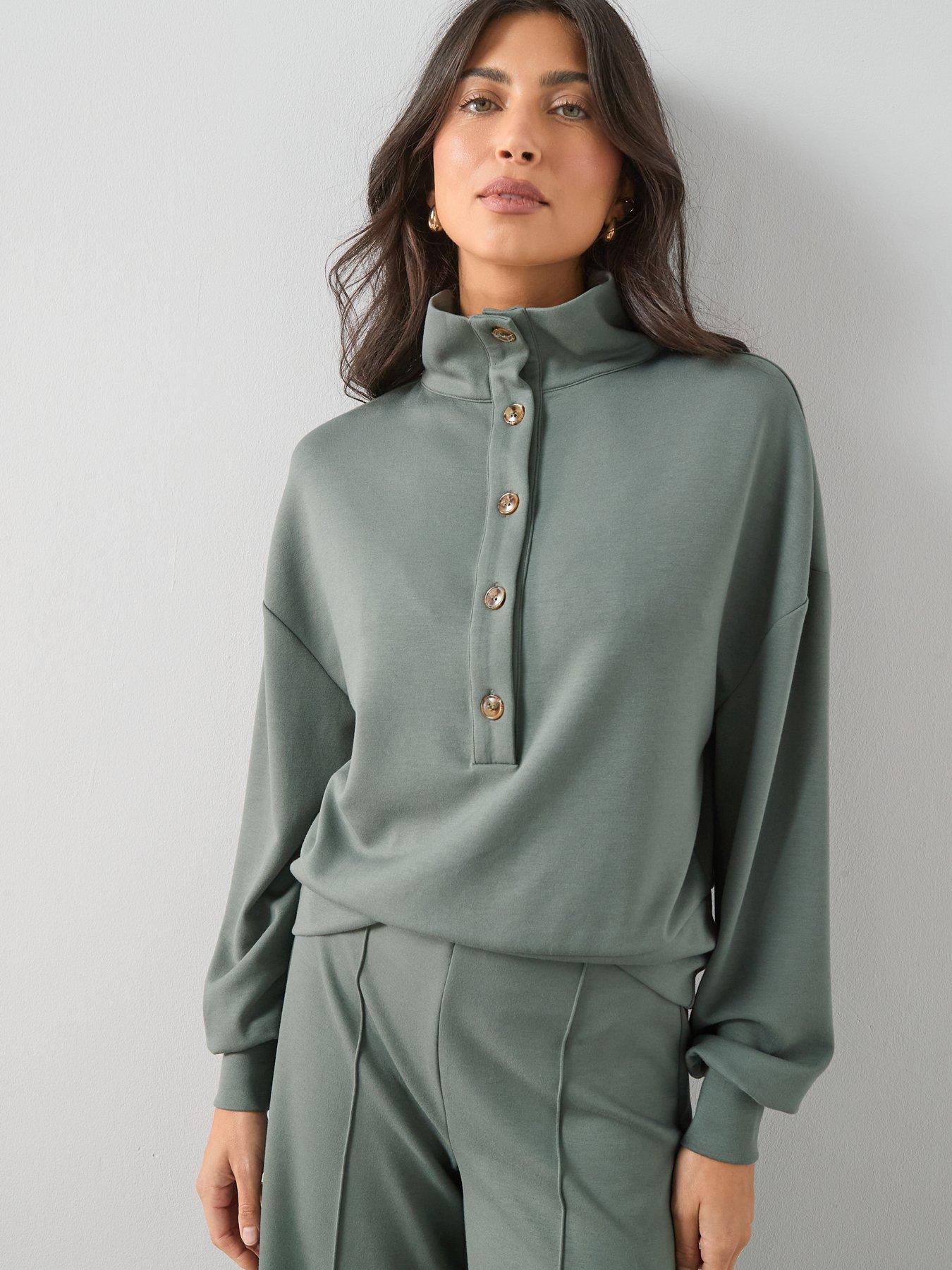Image 6 of 7 of The Very Collection Funnel Neck Soft Touch Modal Top Co-Ord - Green