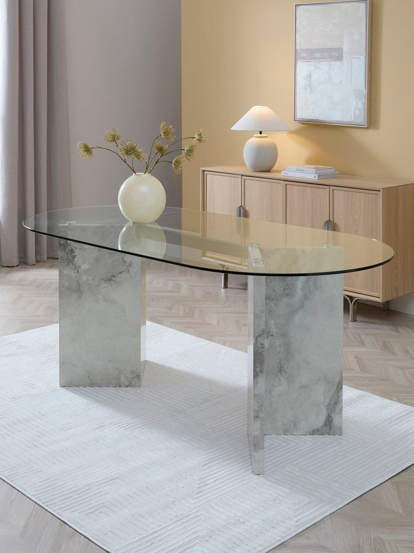 The Very Collection Lavine 180cm Dining Table with Glass Top - White Marble - FSC® Certified