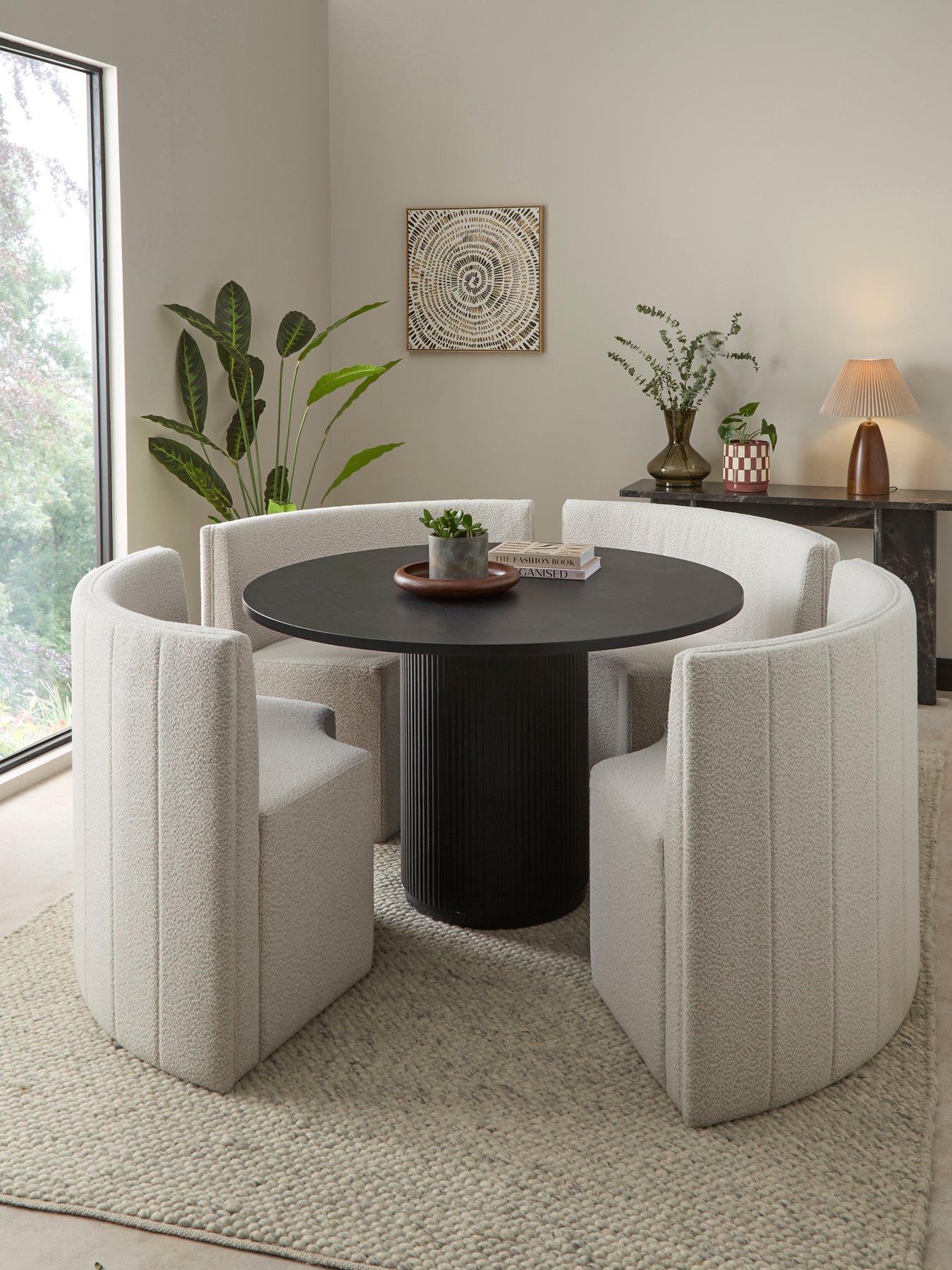The Very Collection Carina Round  Dining Table With 4 BOUCLE CHAIRS
