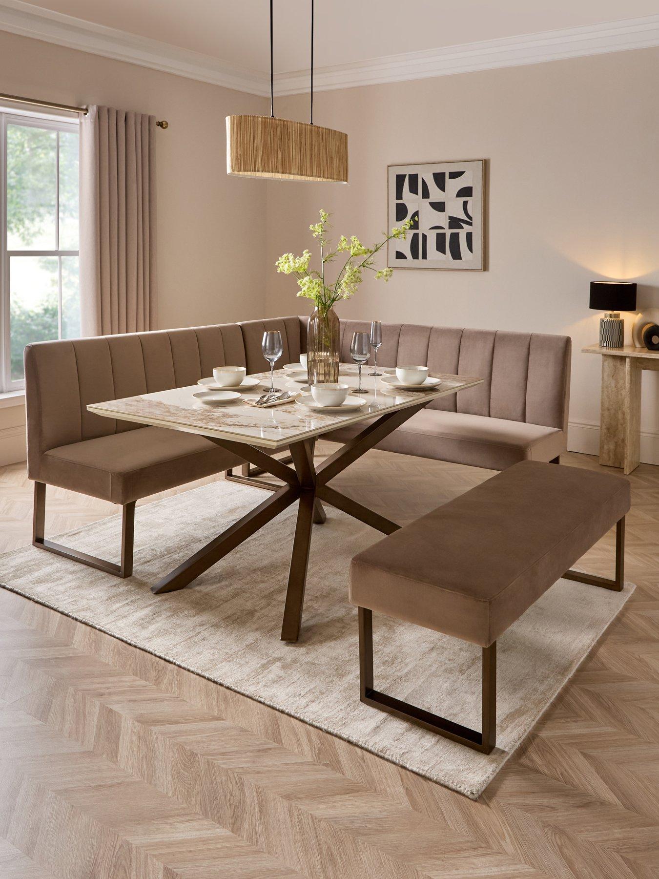 Image 1 of 7 of The Very Collection Valetta Velvet 160 cm&nbsp;Dining Table &amp; Bench Dining Set - Mink/Bronze