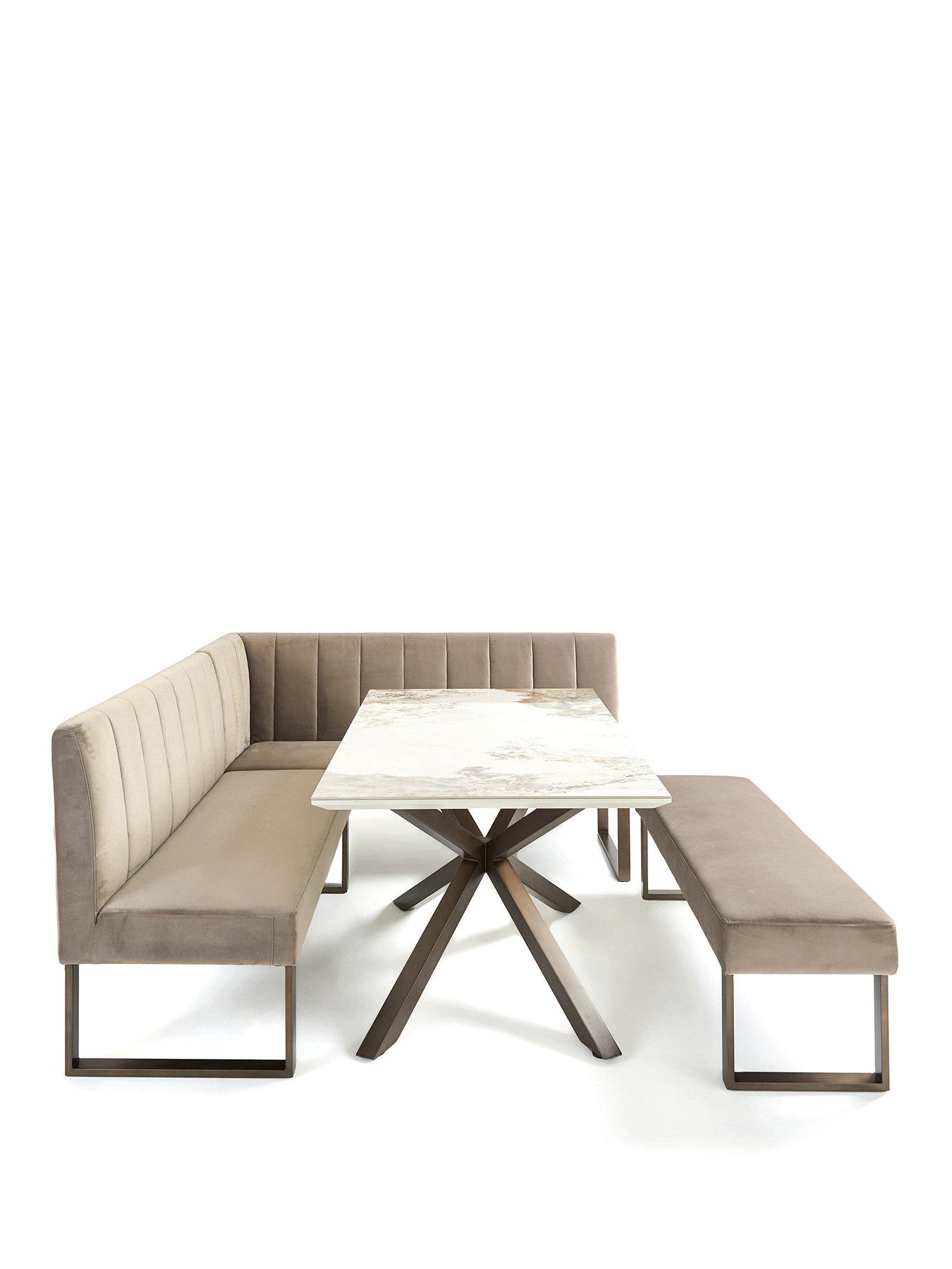 Image 2 of 7 of The Very Collection Valetta Velvet 160 cm&nbsp;Dining Table &amp; Bench Dining Set - Mink/Bronze