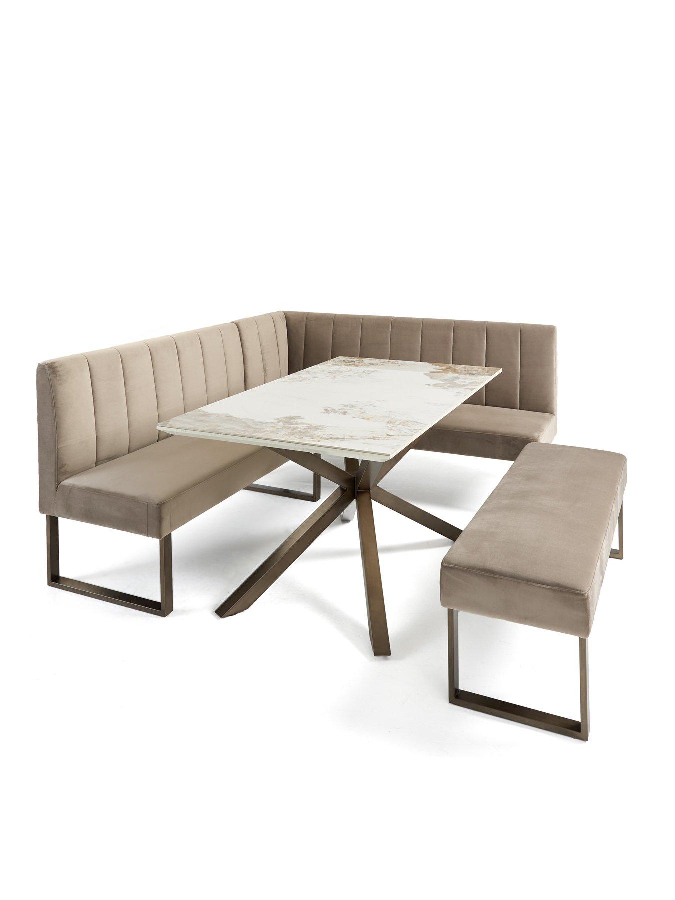 Image 3 of 7 of The Very Collection Valetta Velvet 160 cm&nbsp;Dining Table &amp; Bench Dining Set - Mink/Bronze