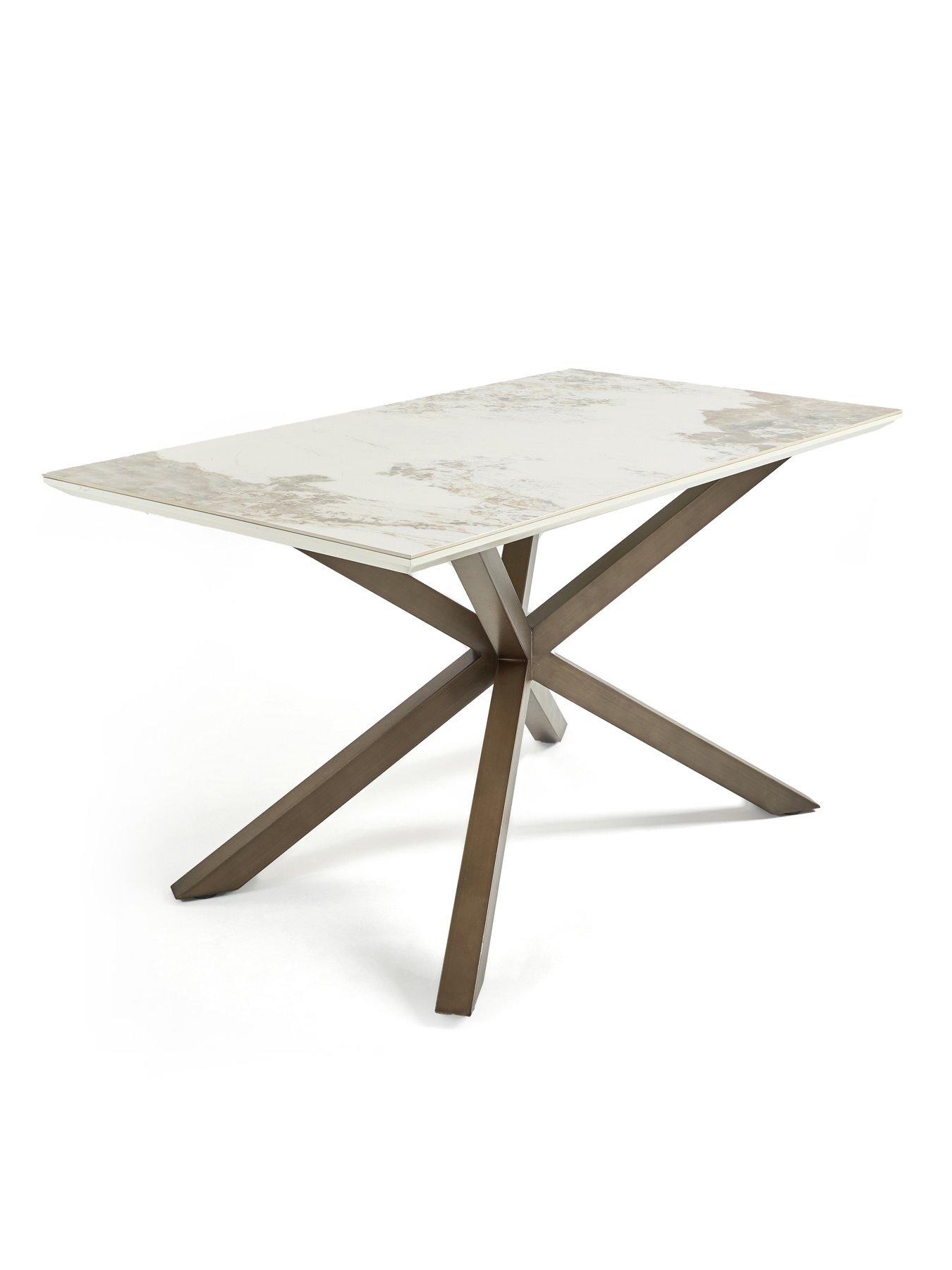Image 4 of 7 of The Very Collection Valetta Velvet 160 cm&nbsp;Dining Table &amp; Bench Dining Set - Mink/Bronze