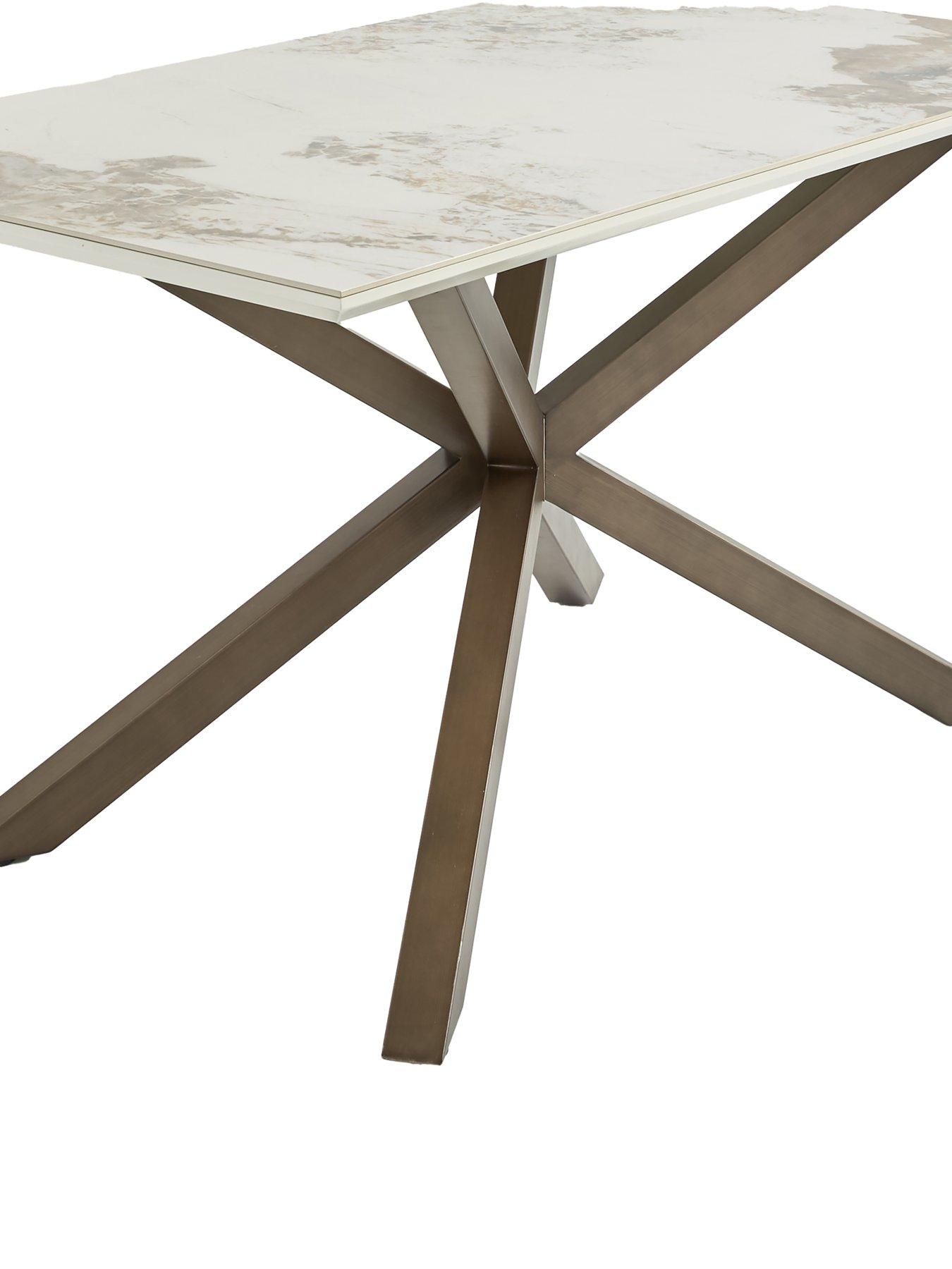 Image 6 of 7 of The Very Collection Valetta Velvet 160 cm&nbsp;Dining Table &amp; Bench Dining Set - Mink/Bronze