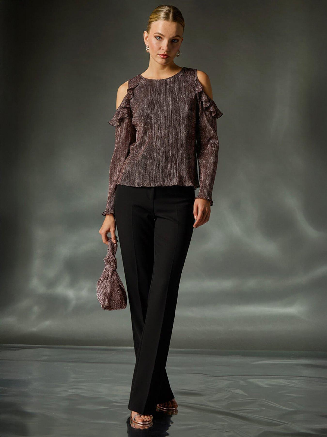 Roman Shimmer Cold Shoulder Plisse Top - Pink