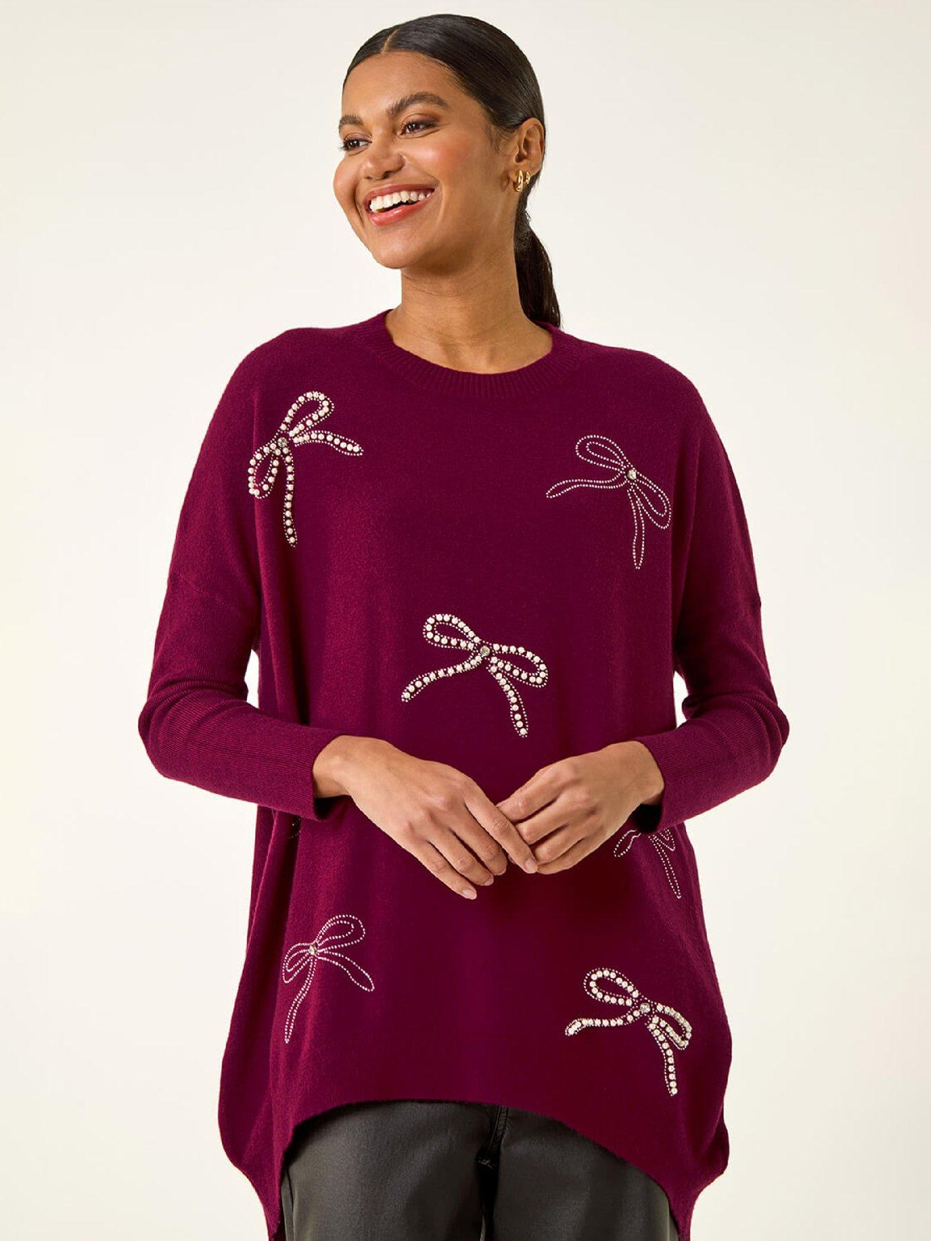 Roman Embellished Bow Knit Jumper - Maroon
