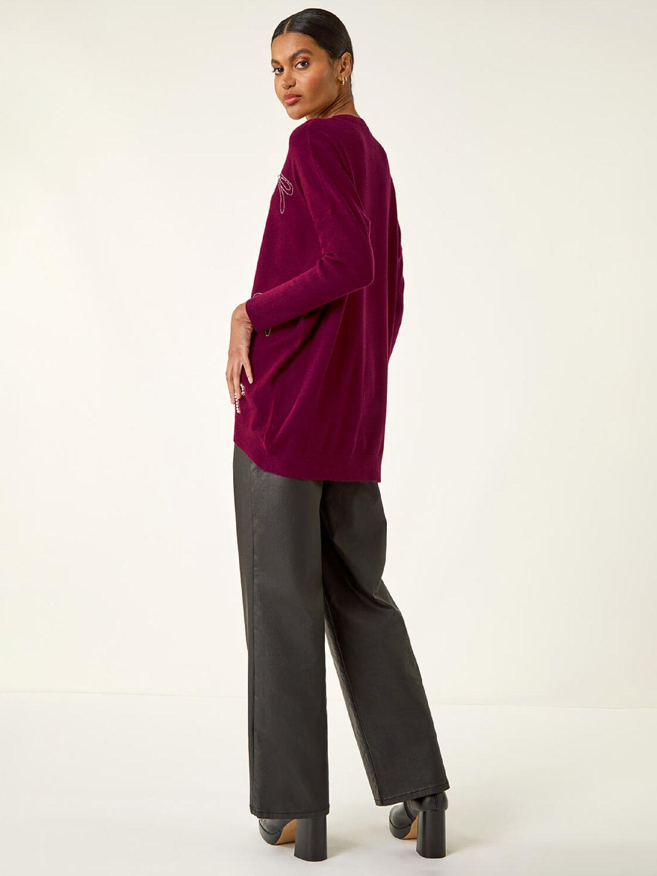 Image 2 of 5 of Roman Embellished Bow Knit Jumper - Maroon