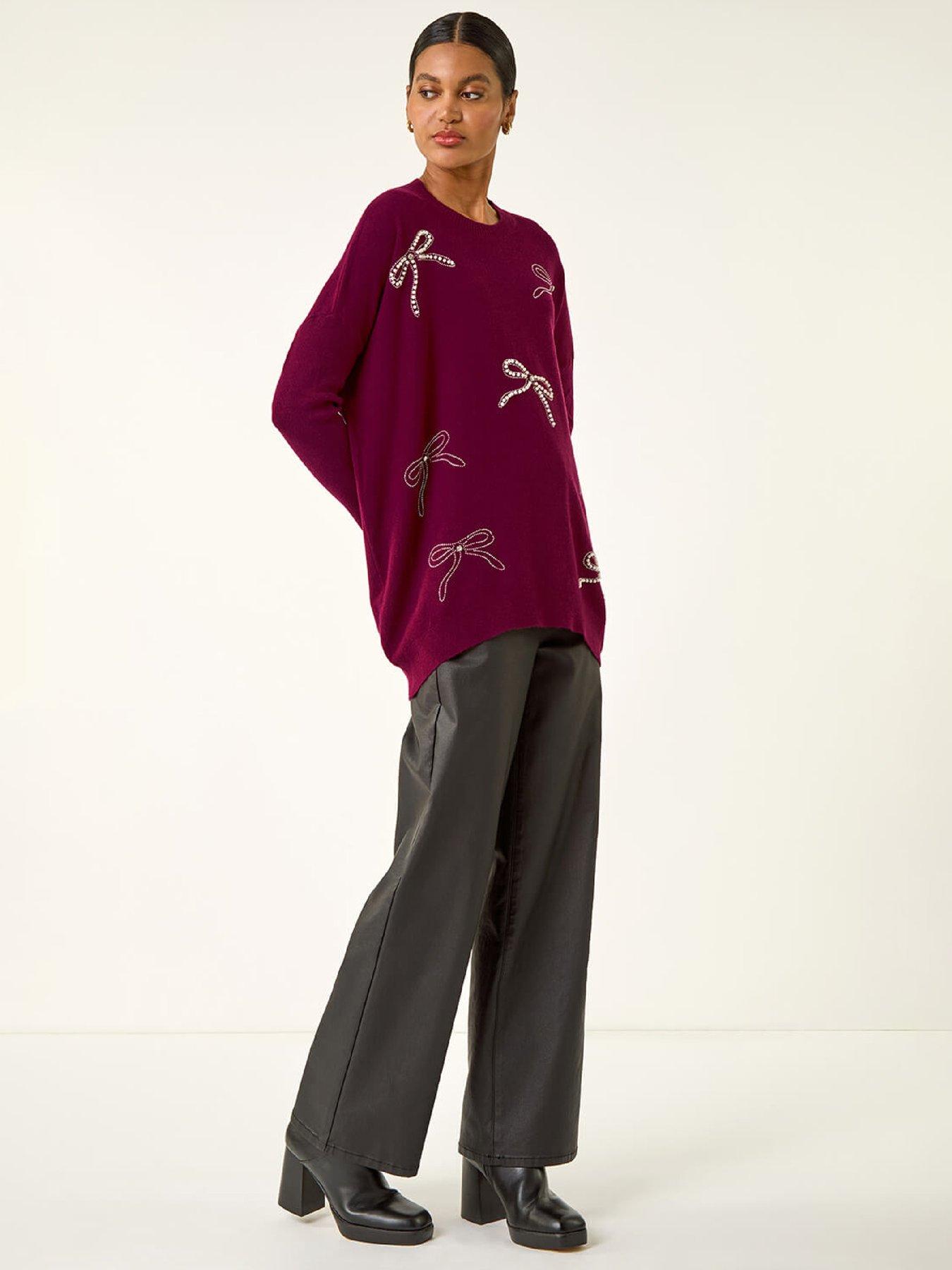 Image 3 of 5 of Roman Embellished Bow Knit Jumper - Maroon