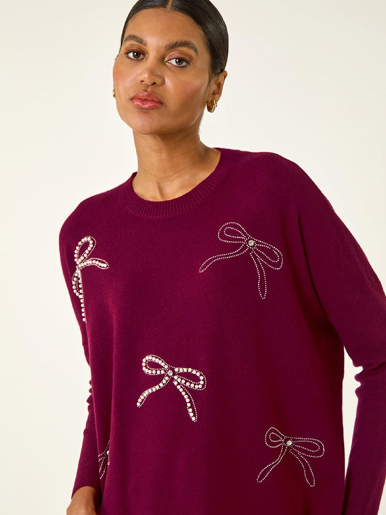 Image 4 of 5 of Roman Embellished Bow Knit Jumper - Maroon