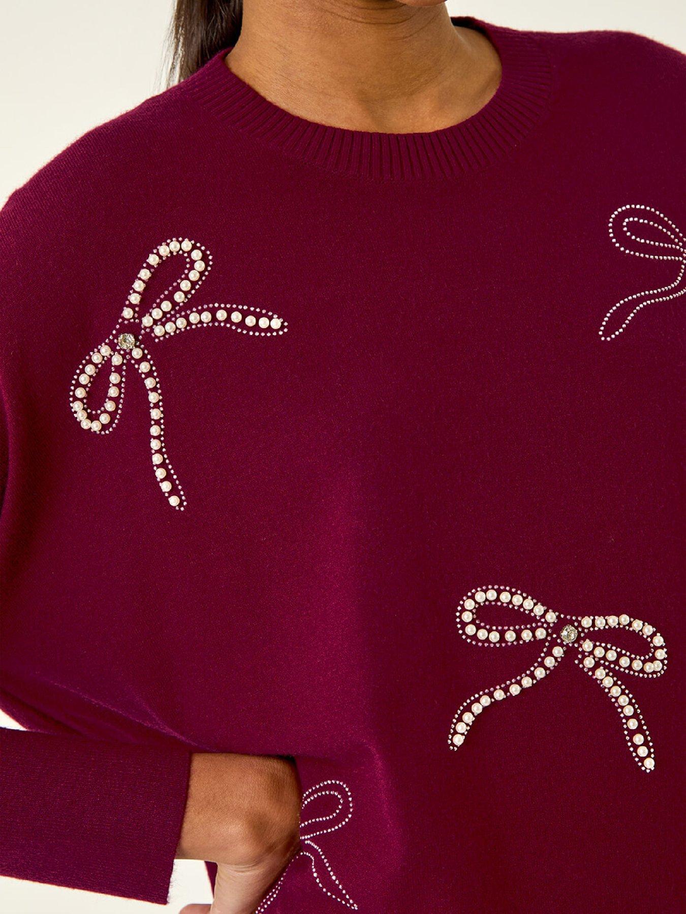 Image 5 of 5 of Roman Embellished Bow Knit Jumper - Maroon