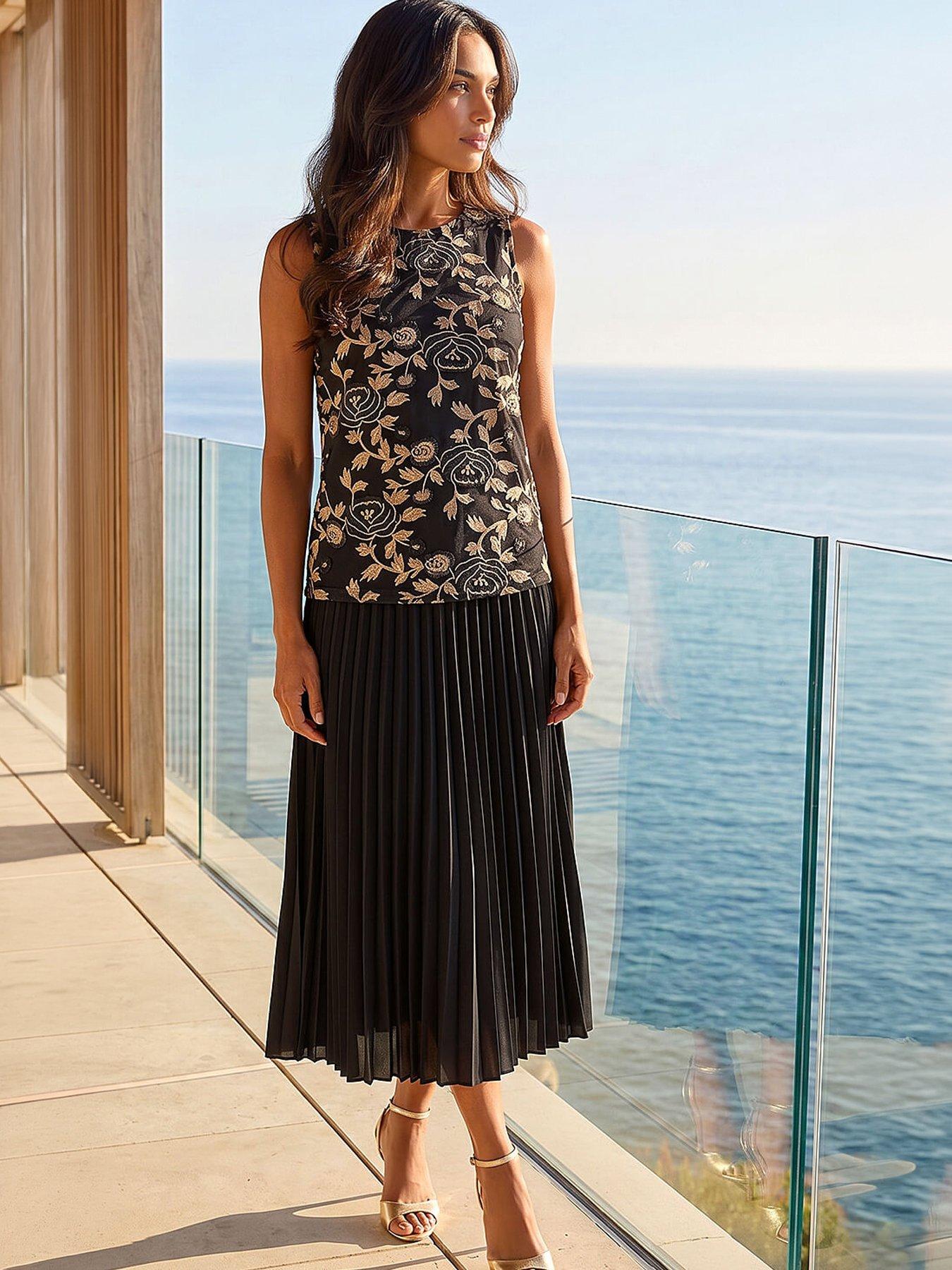 Roman Floral Print Foil Top, Black, Size 18, Women