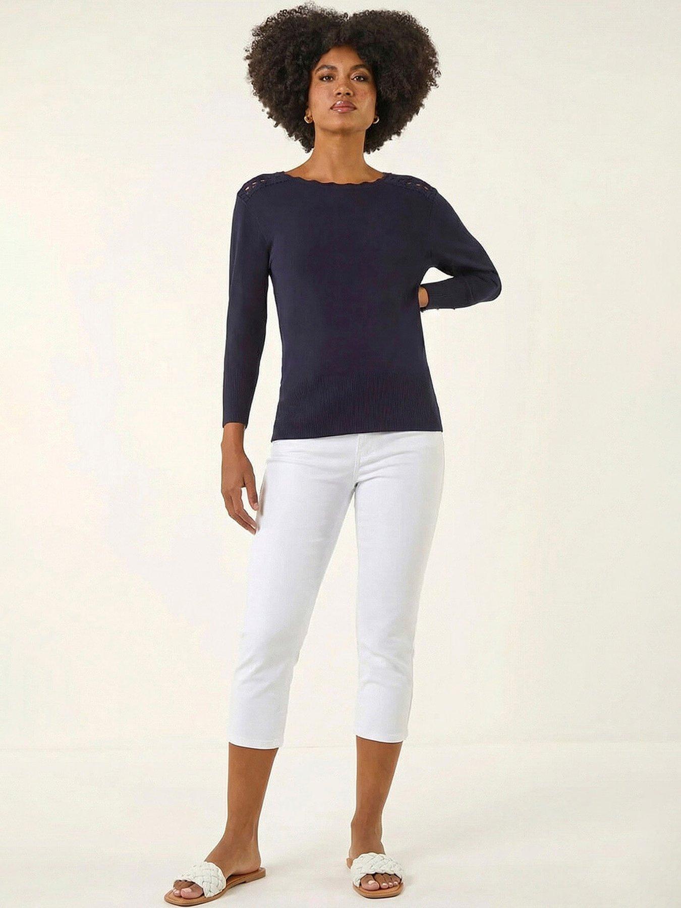 Roman Scalloped Neck Knit Jumper - Navy