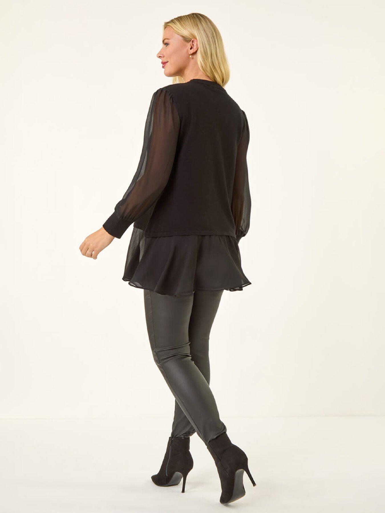 Image 2 of 5 of Roman Petite Contrast Chiffon Knit Jumper - Black