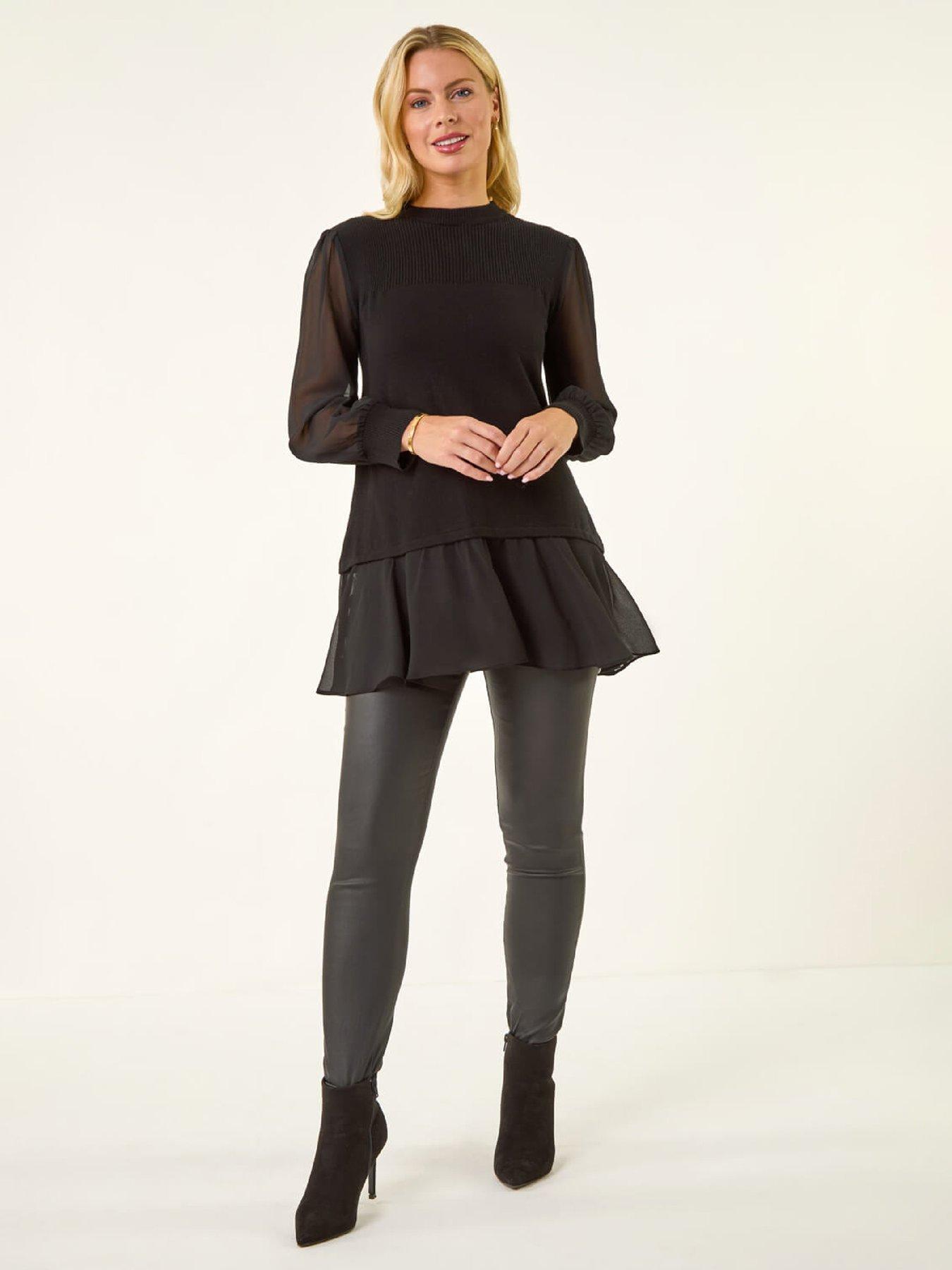 Image 3 of 5 of Roman Petite Contrast Chiffon Knit Jumper - Black