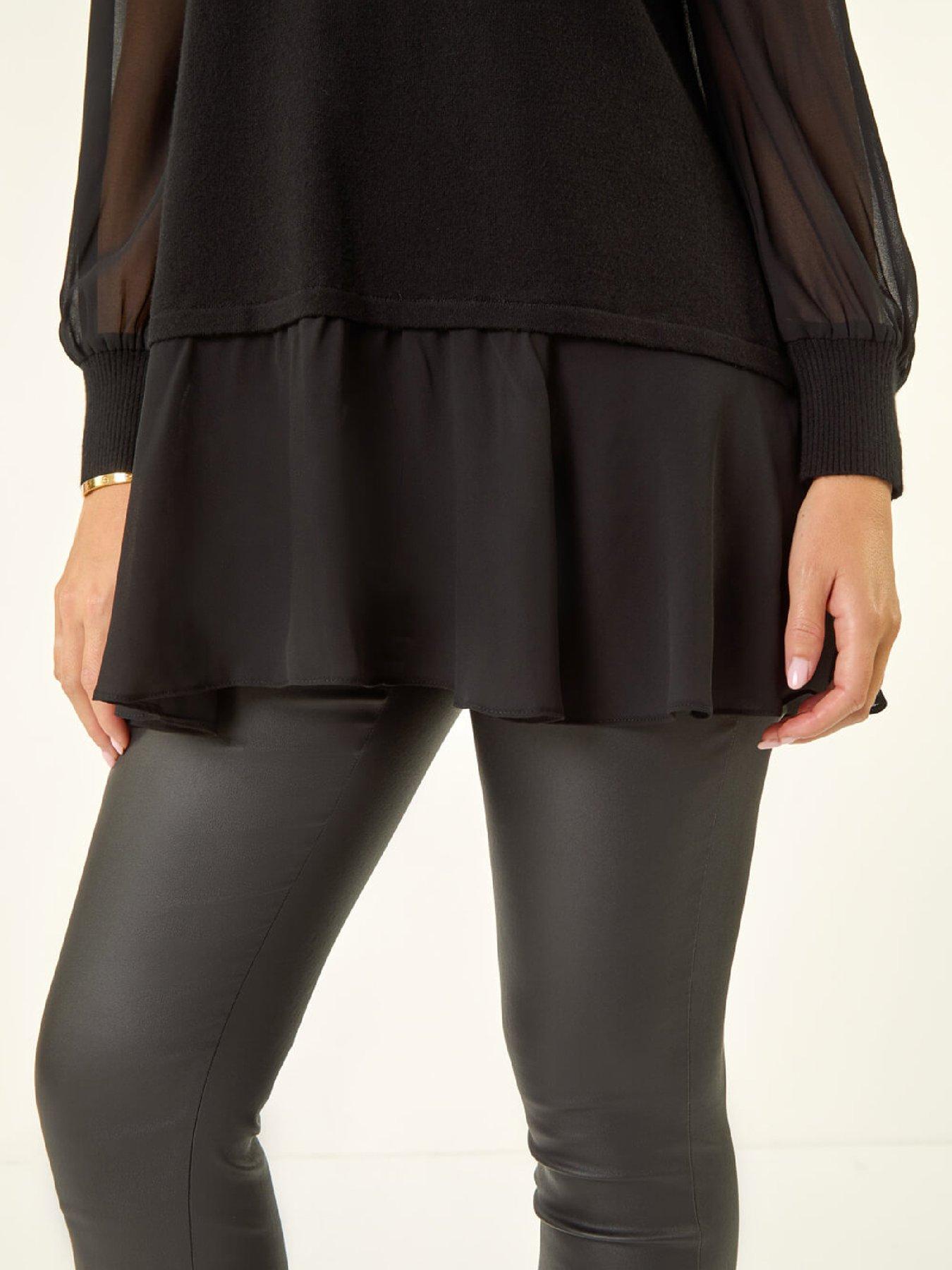 Image 5 of 5 of Roman Petite Contrast Chiffon Knit Jumper - Black