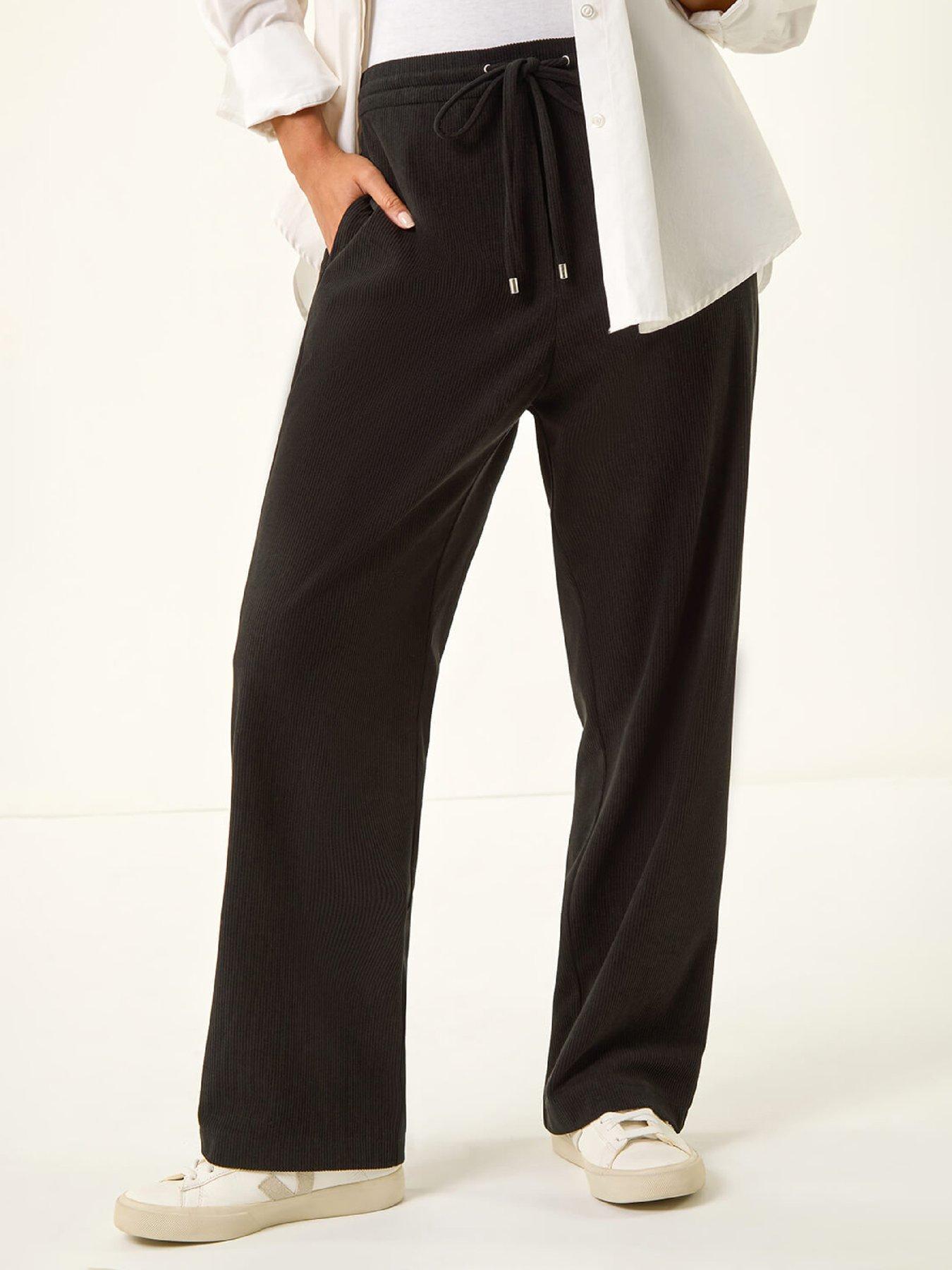 Roman Petite Corduroy Drawstring Trouser, Black, Size 12, Women