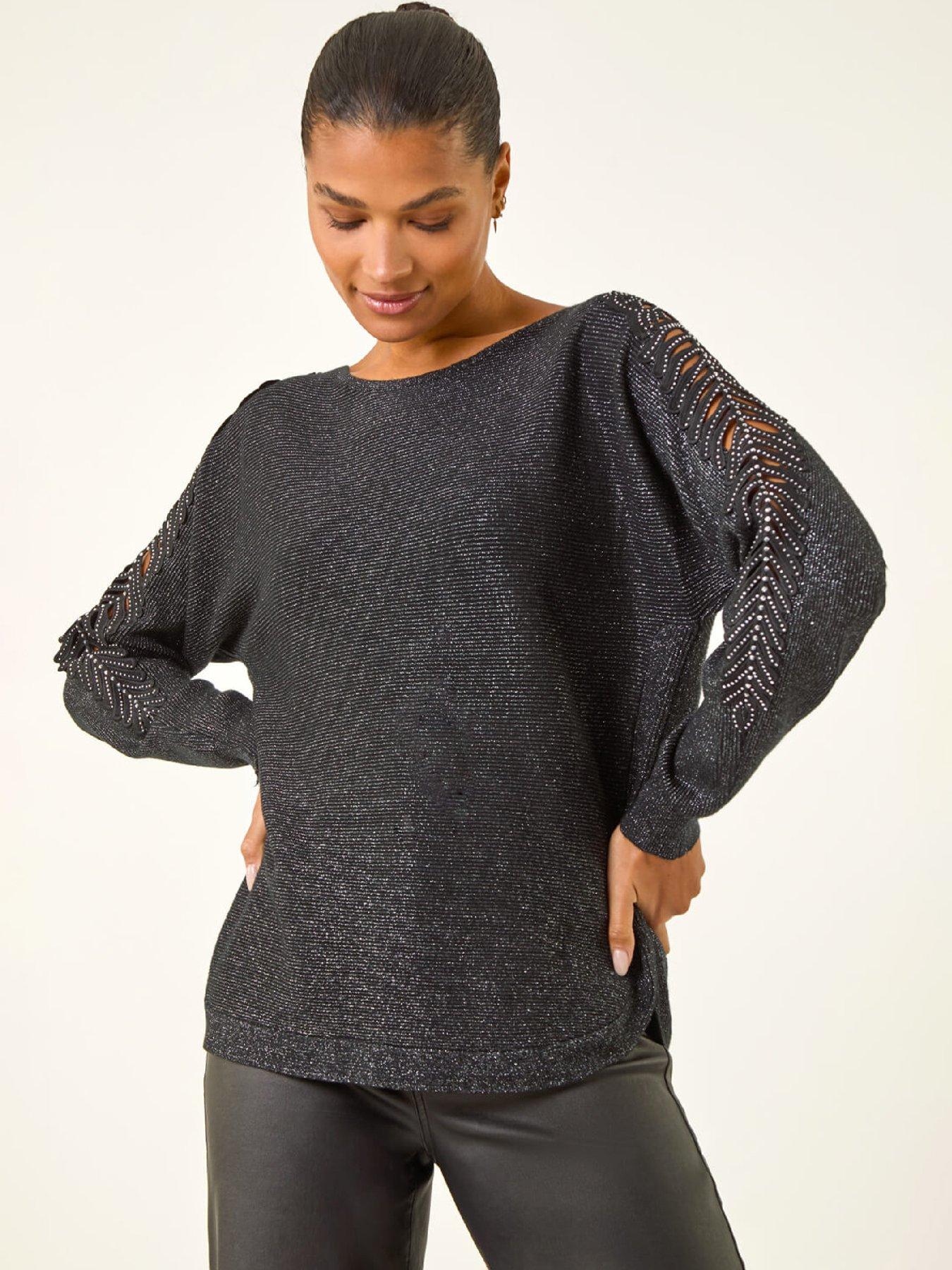 Roman Sparkly Leaf Knit Jumper - Black