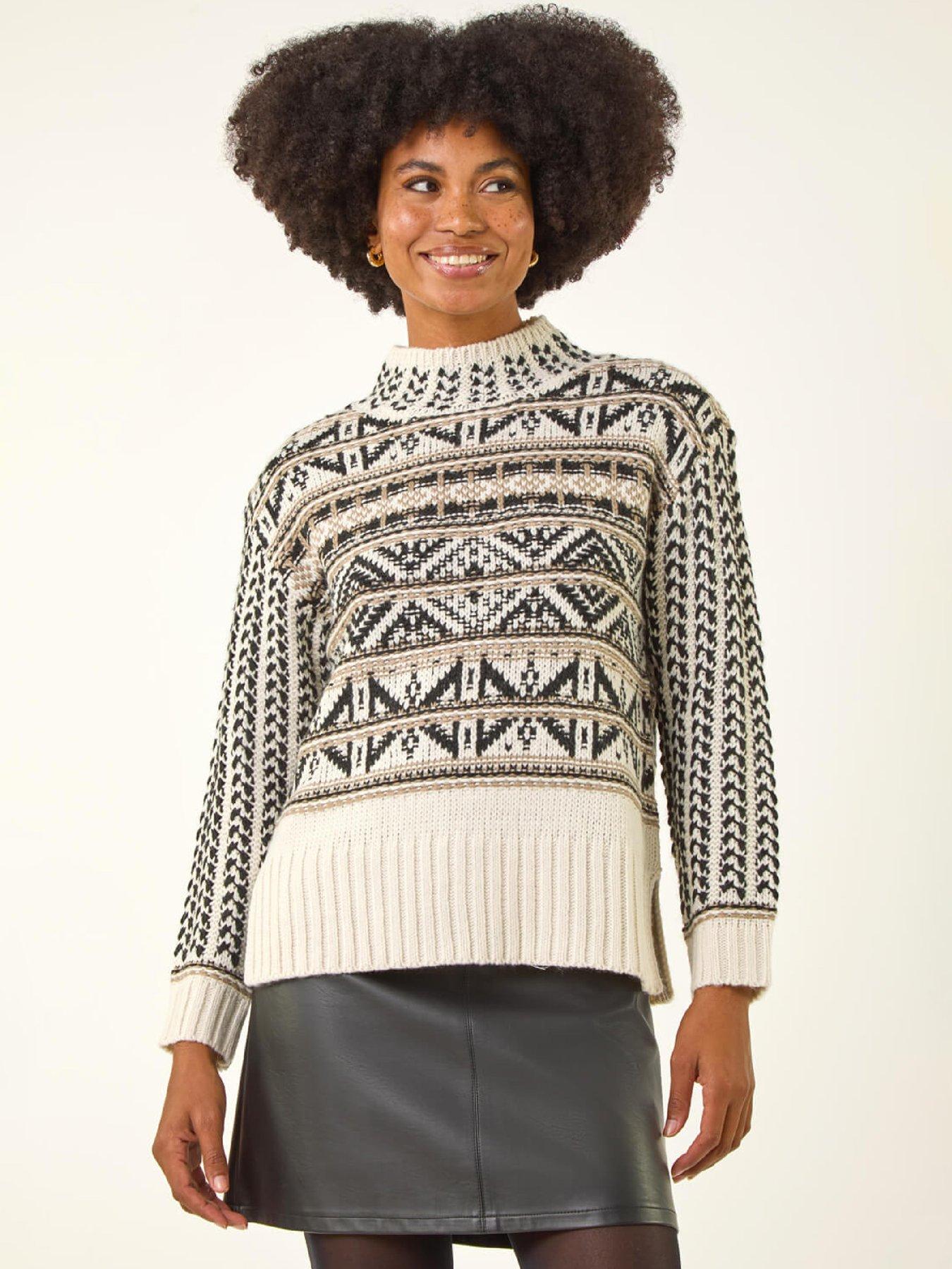 Roman Jacquard Stitch Knit Jumper - Beige