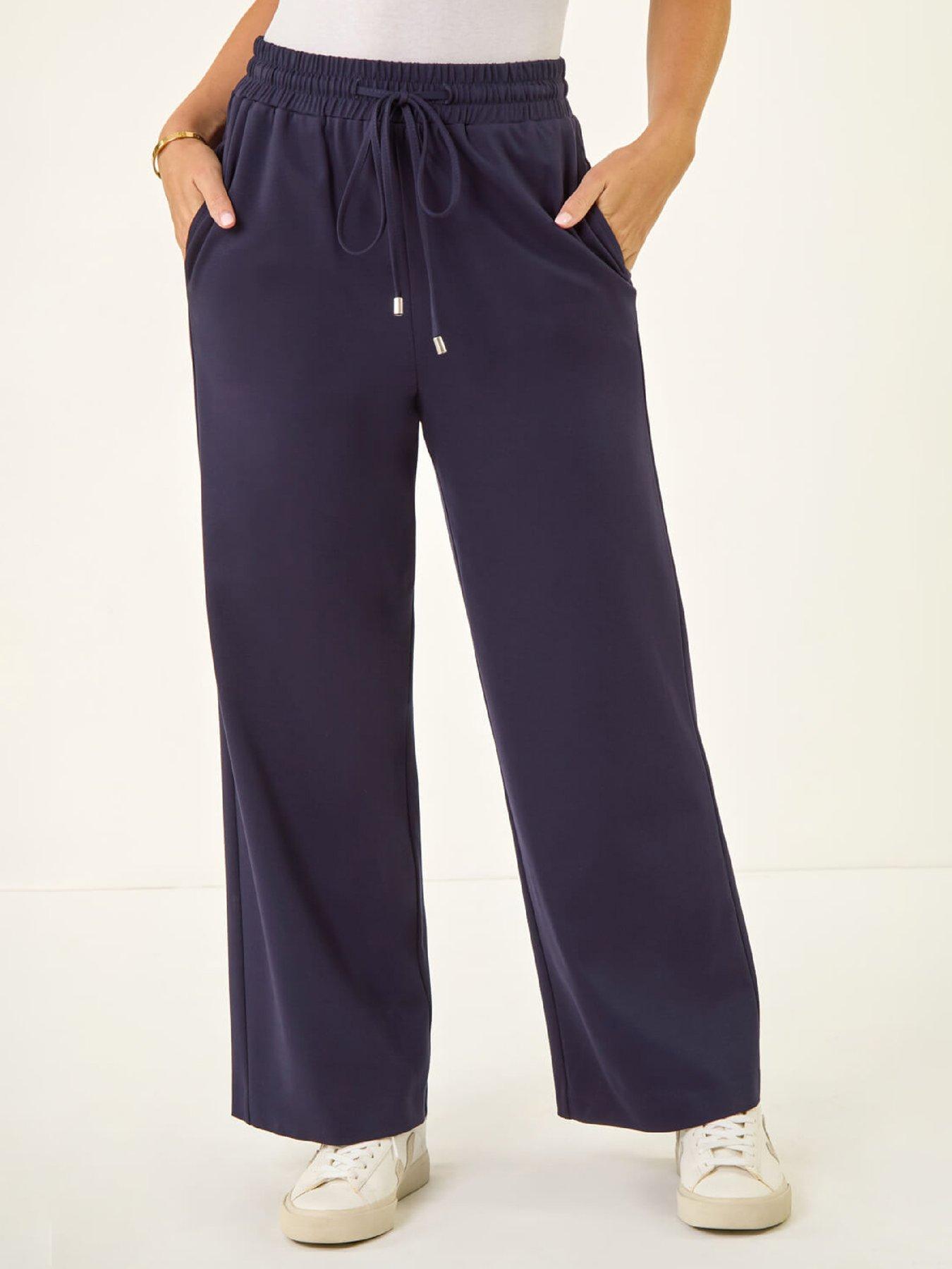 Roman Petite Drawstring Ponte Trouser, Navy, Size 10, Women