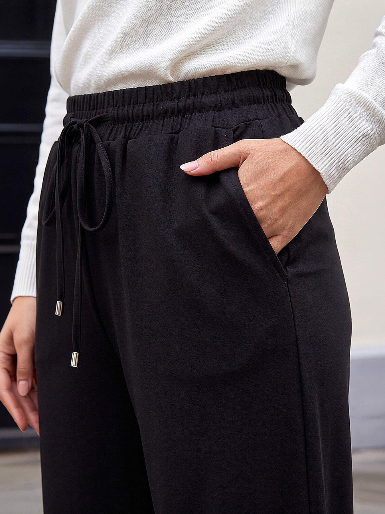 Image 4 of 5 of Roman Petite Drawstring Ponte Trouser - Black