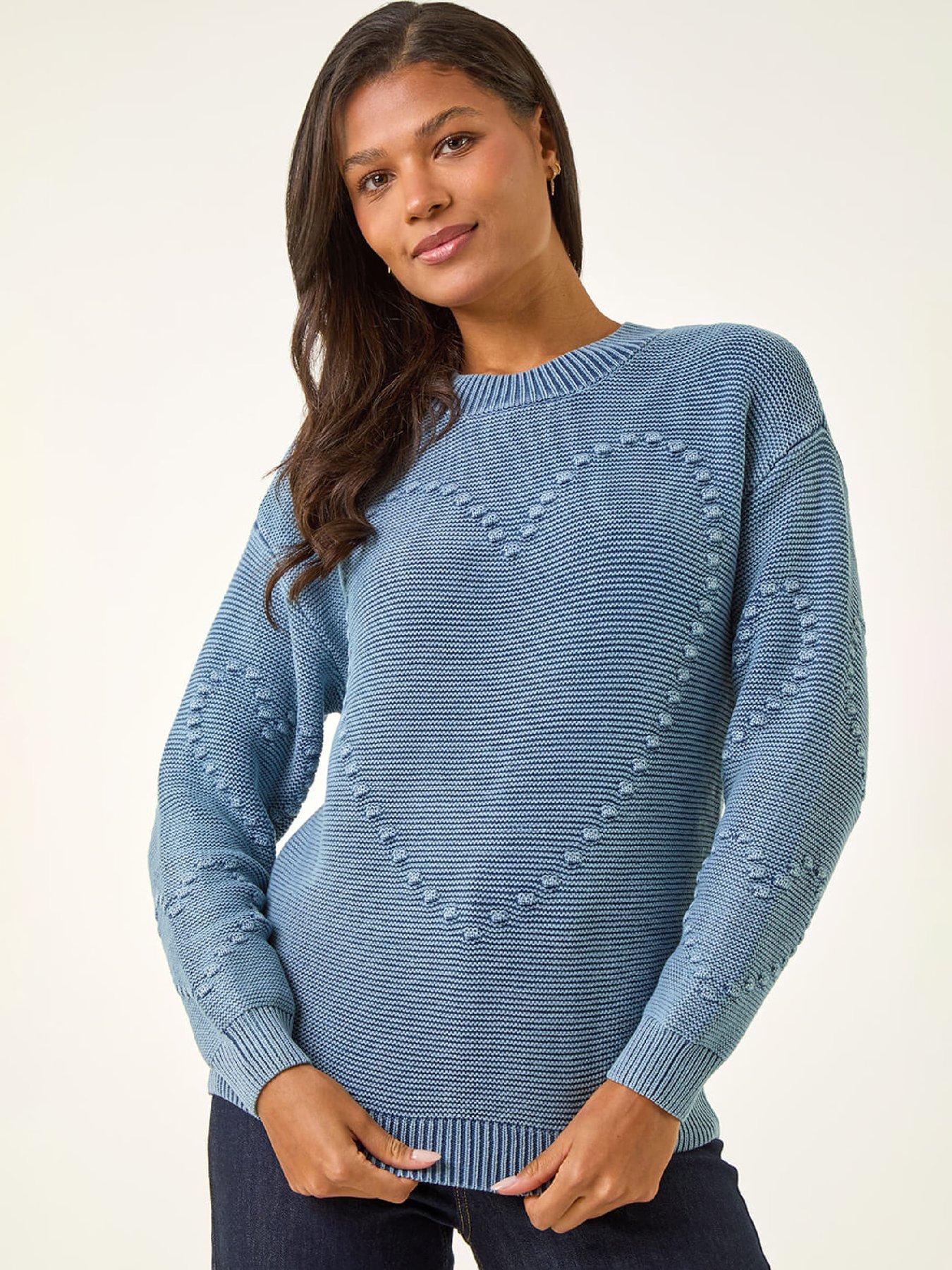 Roman Heart Stitch Knit Jumper, Blue, Size 20, Women