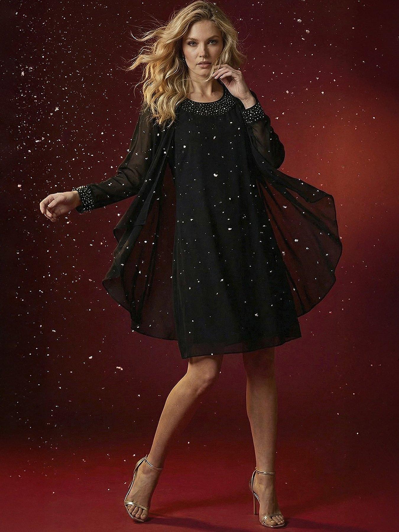 Dress Black Shrug Uk Roman Embellished Shift Dress Shrug Black Very