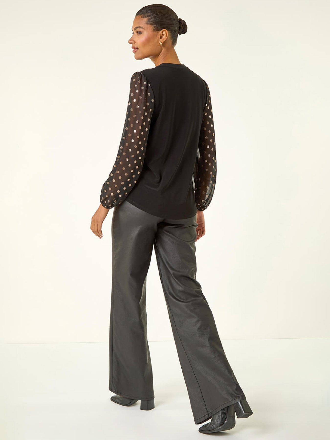 Image 2 of 5 of Roman Chiffon Foil Spot Top - Black