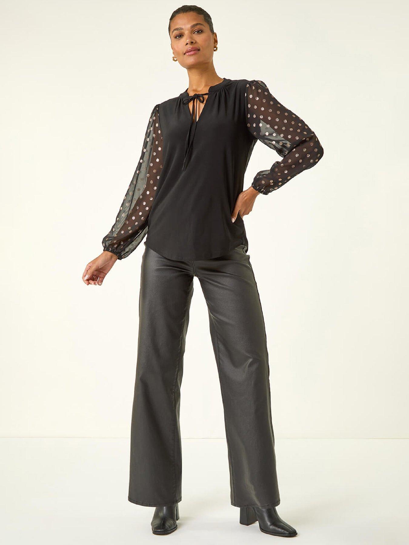 Image 3 of 5 of Roman Chiffon Foil Spot Top - Black