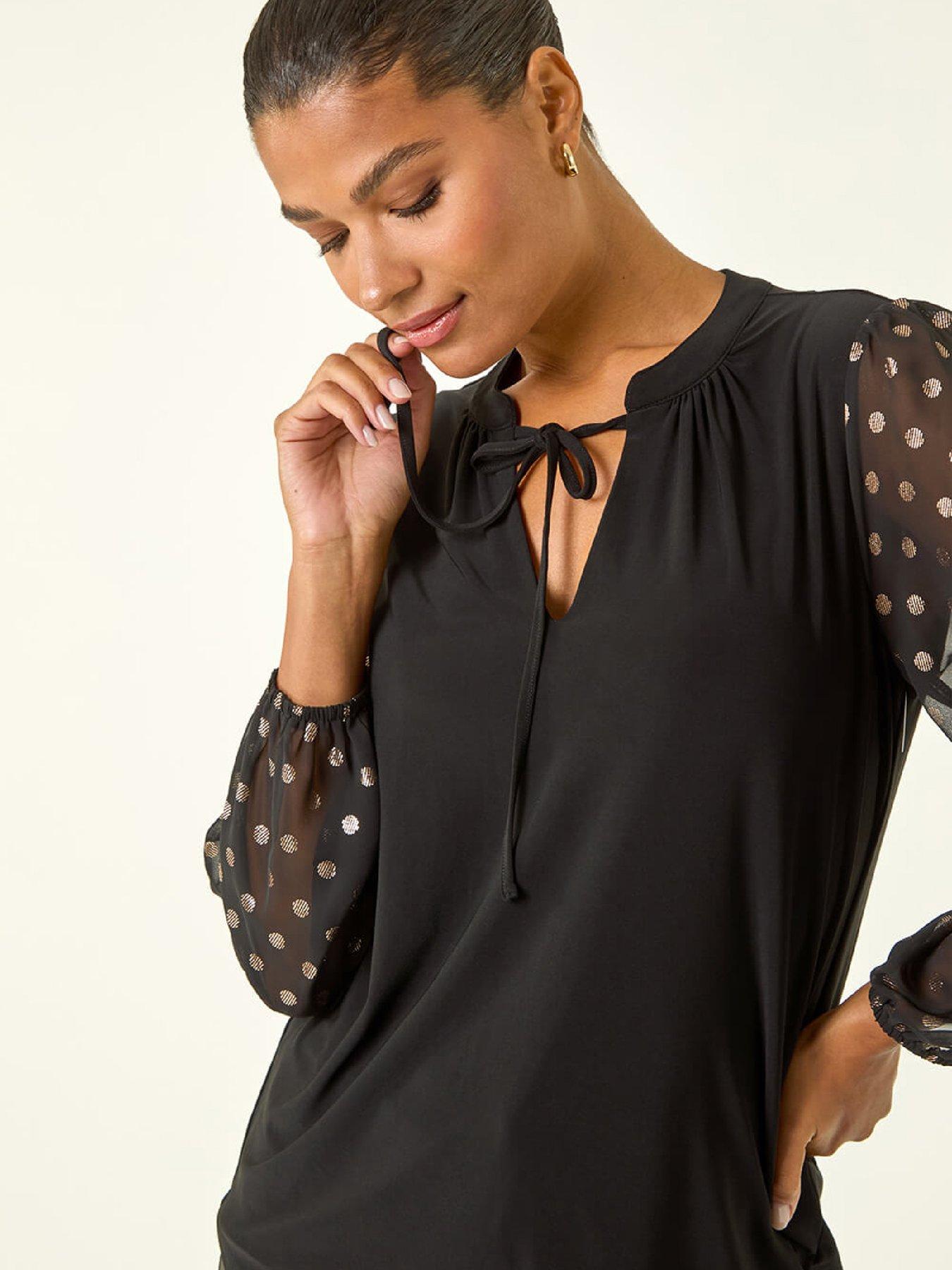 Image 4 of 5 of Roman Chiffon Foil Spot Top - Black