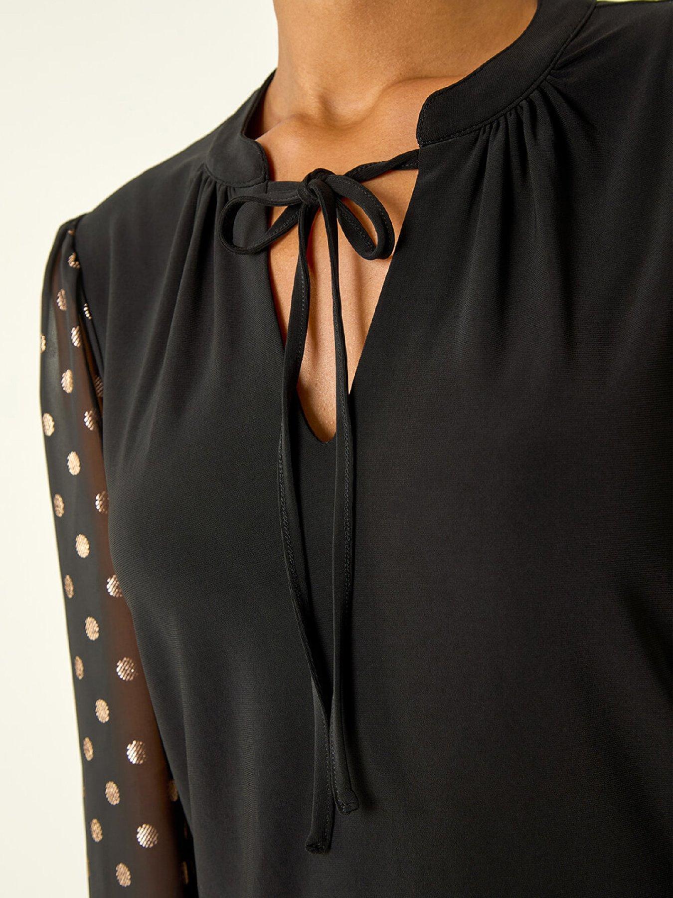 Image 5 of 5 of Roman Chiffon Foil Spot Top - Black