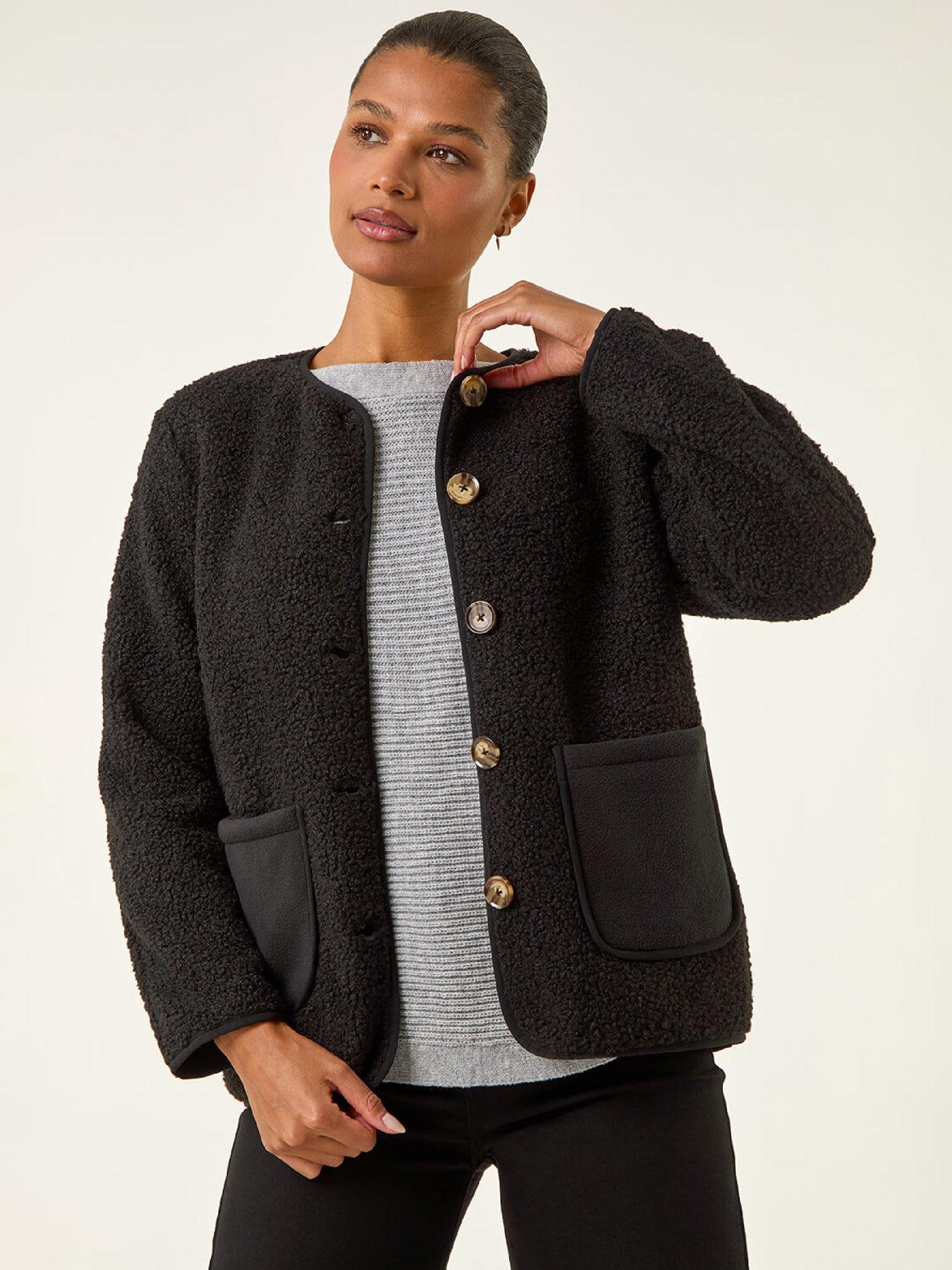 Roman Women's Black Fleece Pocket Front Jacket In | Size: 16 - Image 3