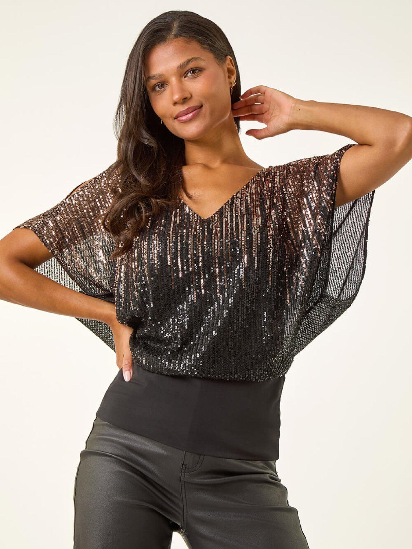 Roman Bronze Ombre Mesh Sequin Bow Back Top - Image 3