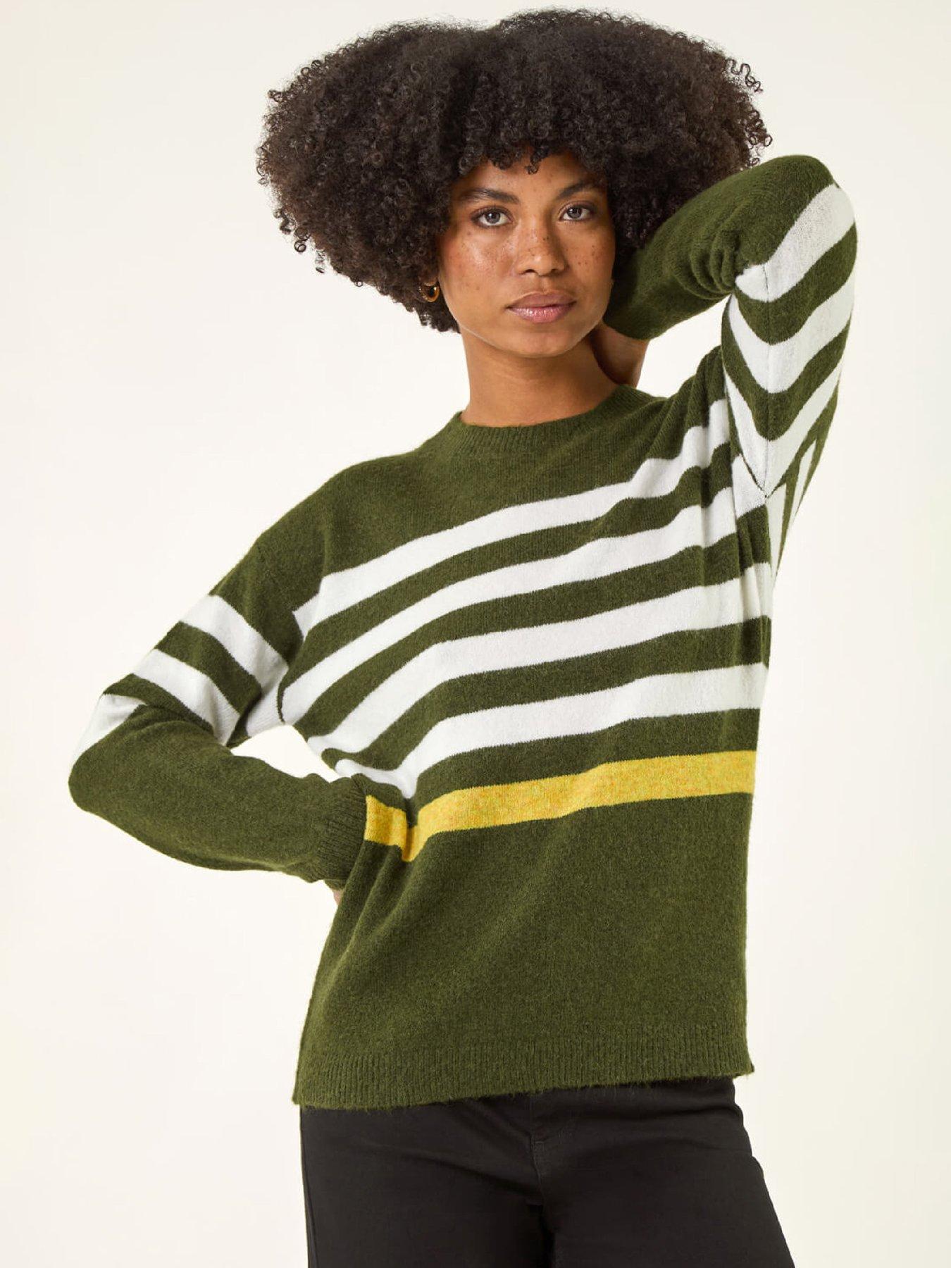 Image 1 of 5 of Roman Stripe Crew Neck Knit Jumper - Green