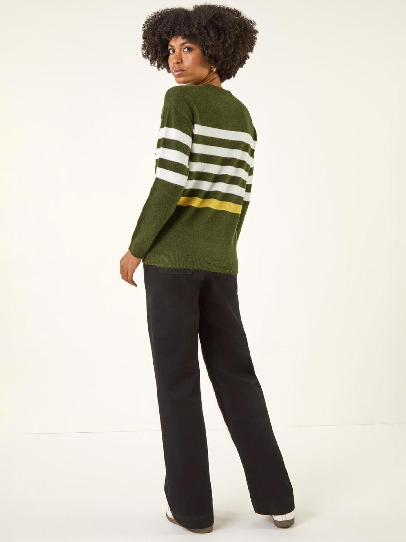 Image 2 of 5 of Roman Stripe Crew Neck Knit Jumper - Green