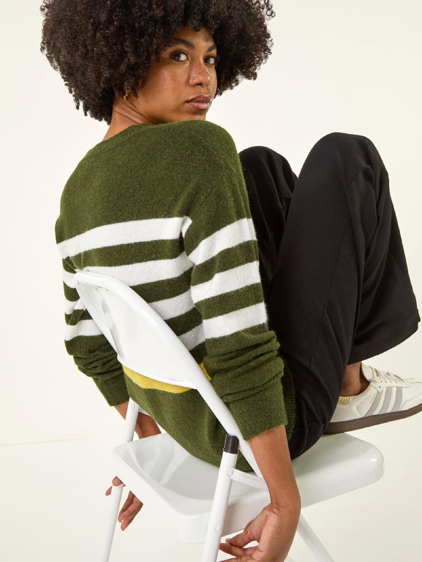 Image 4 of 5 of Roman Stripe Crew Neck Knit Jumper - Green