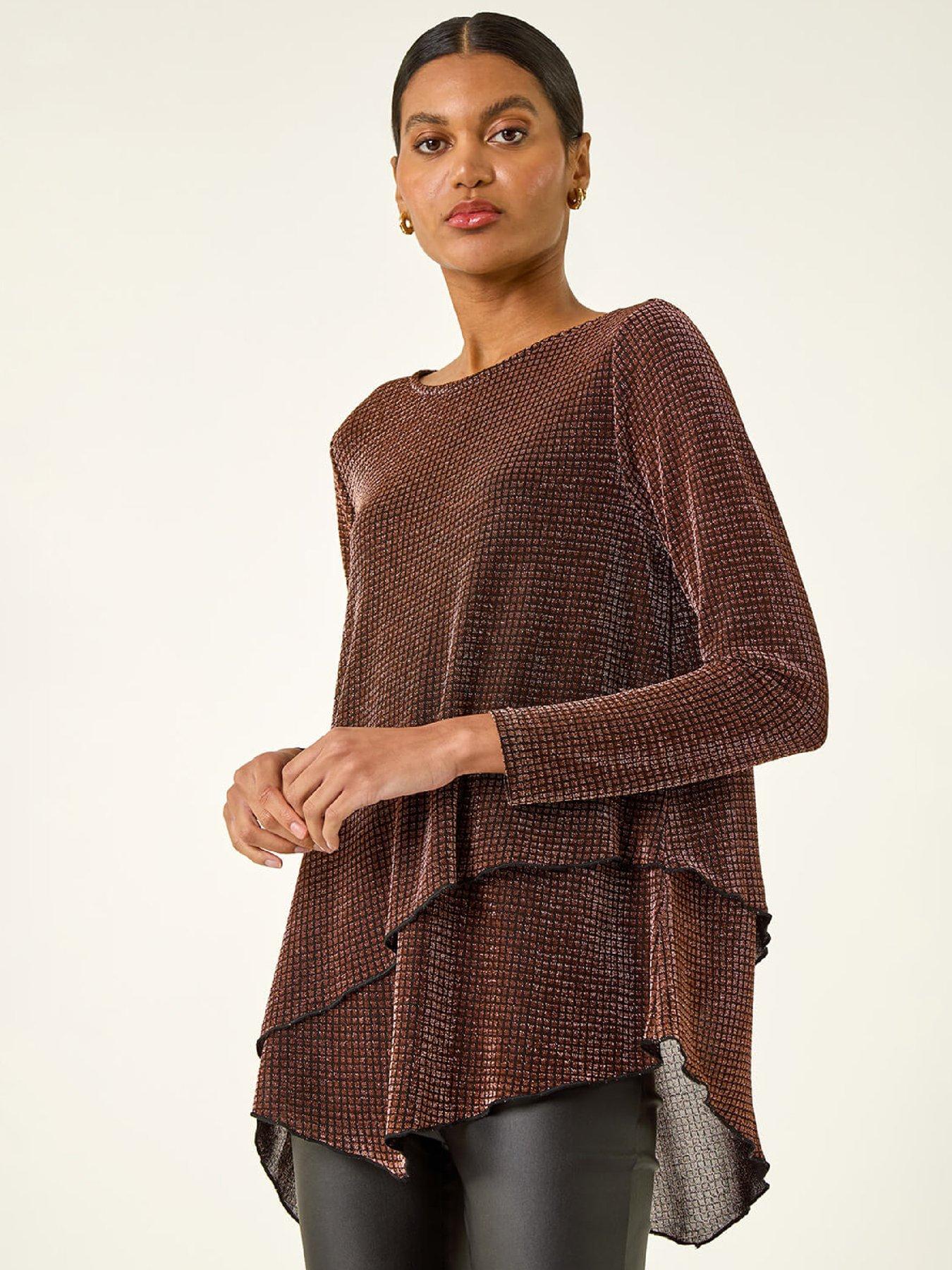 Image 1 of 5 of Roman Shimmer Asymmetric Layered Top - Bronze
