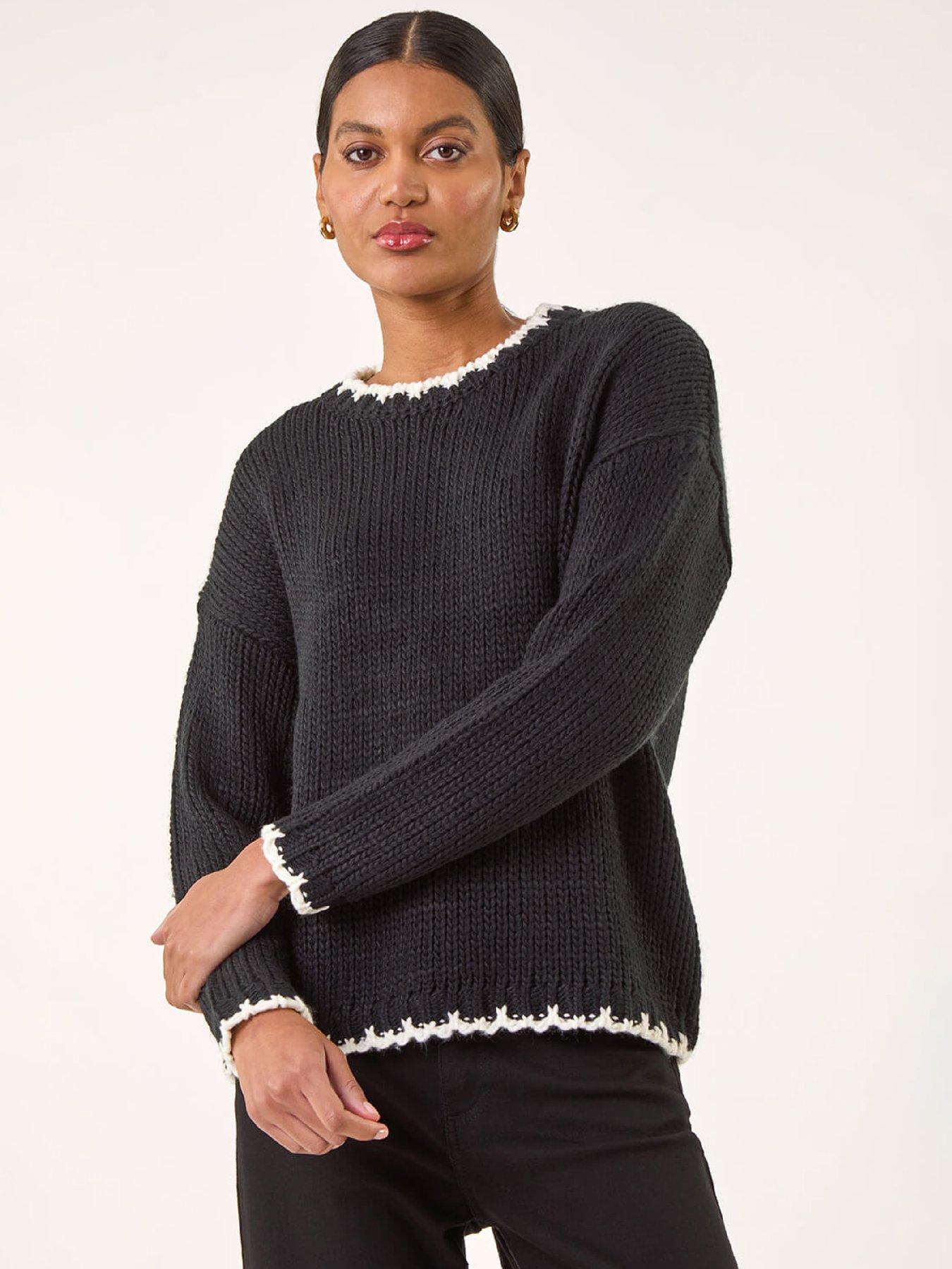 Roman Stitch Detail Soft Knit Jumper - Black