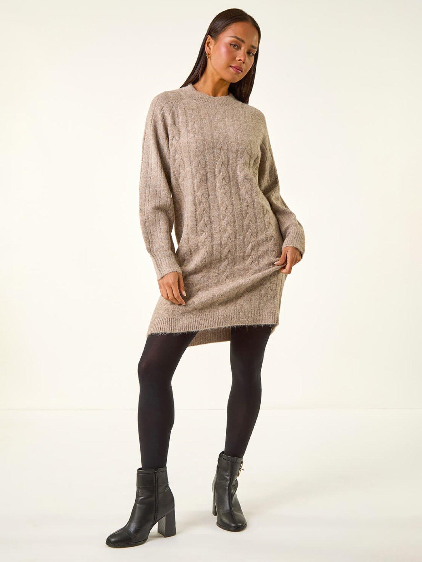 Image 1 of 5 of Roman Petite Cable Knit Shift Dress - Stone
