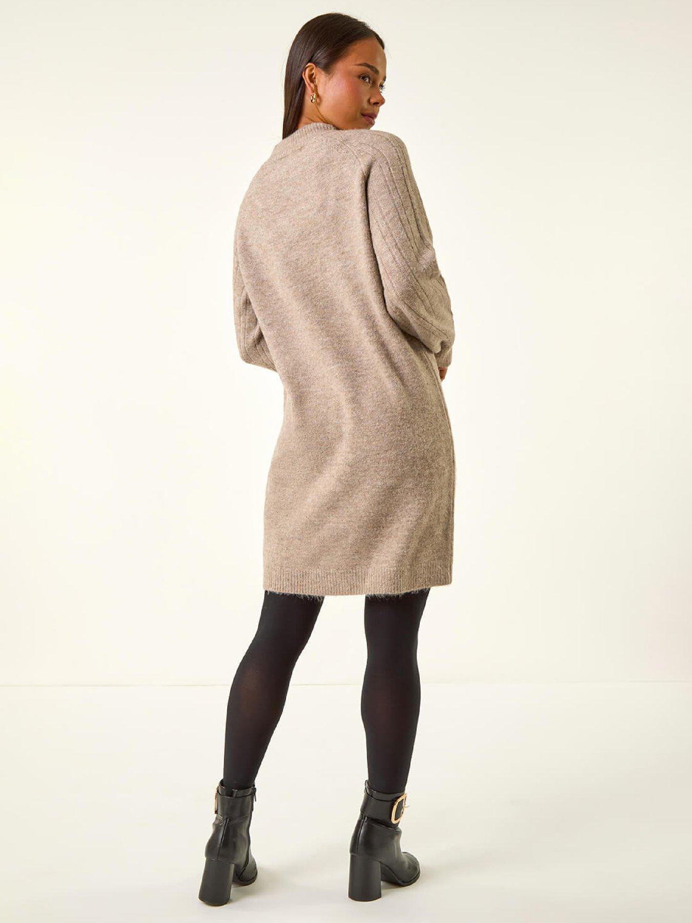 Image 2 of 5 of Roman Petite Cable Knit Shift Dress - Stone