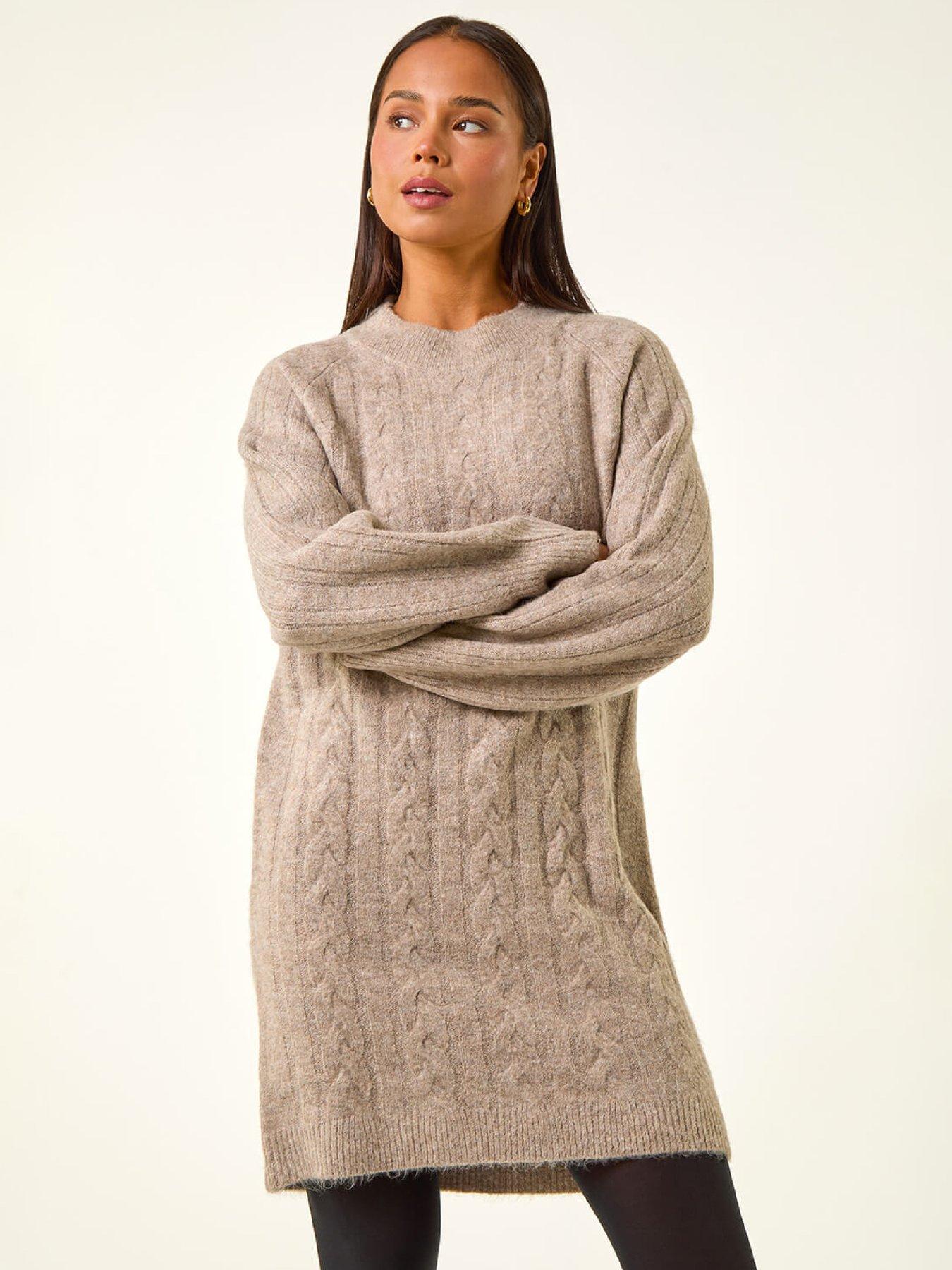 Image 3 of 5 of Roman Petite Cable Knit Shift Dress - Stone