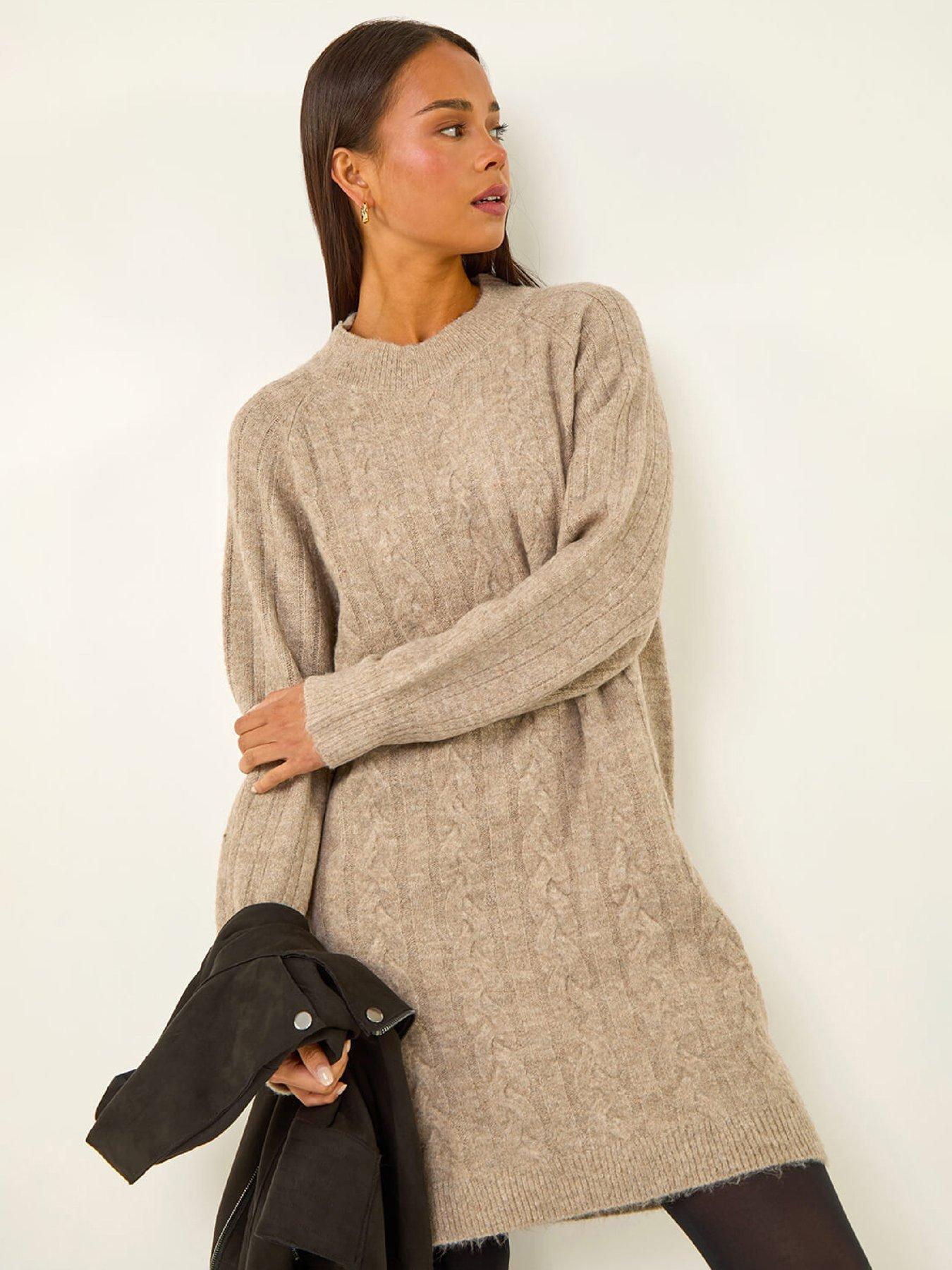 Image 4 of 5 of Roman Petite Cable Knit Shift Dress - Stone