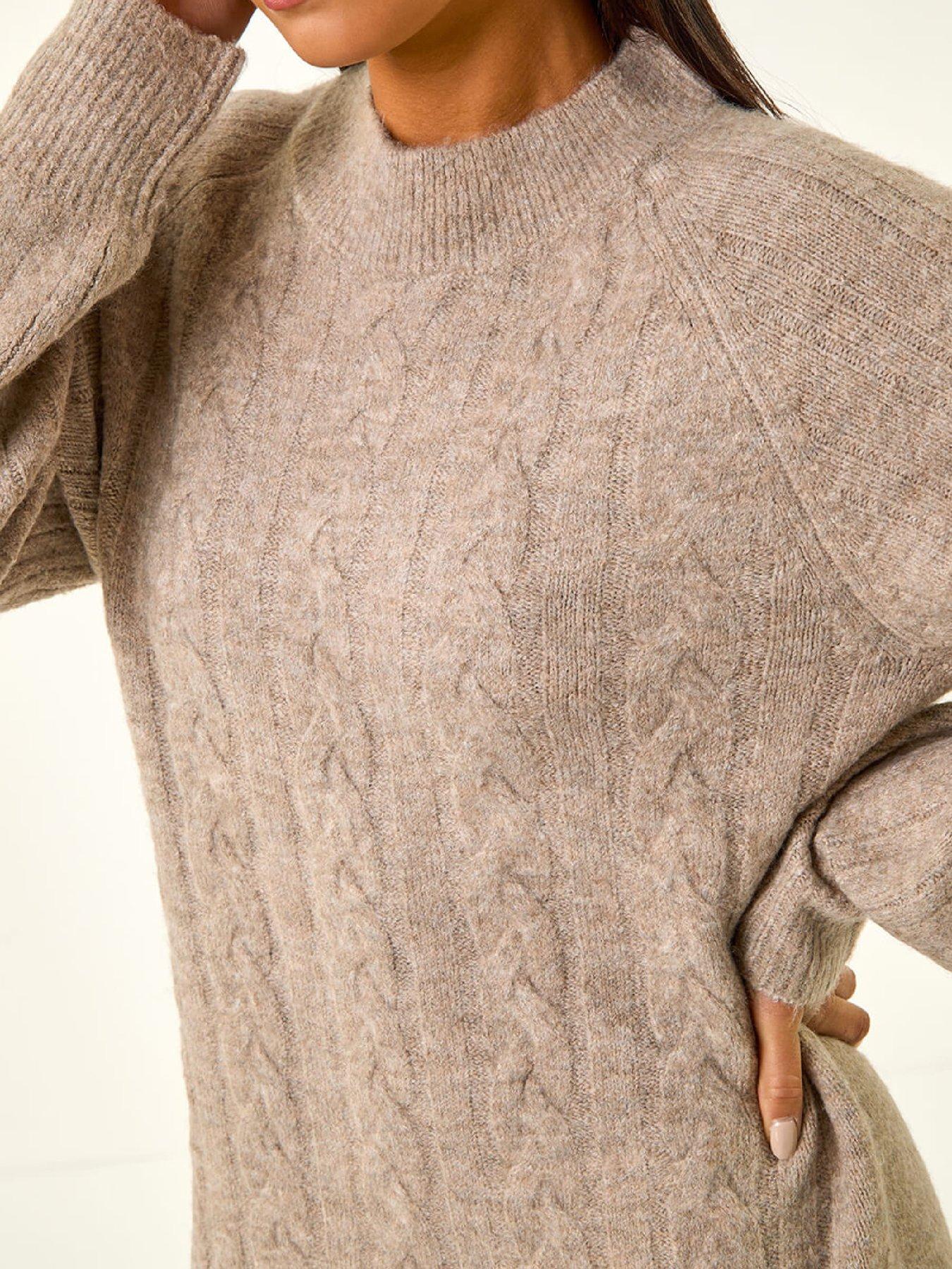 Image 5 of 5 of Roman Petite Cable Knit Shift Dress - Stone