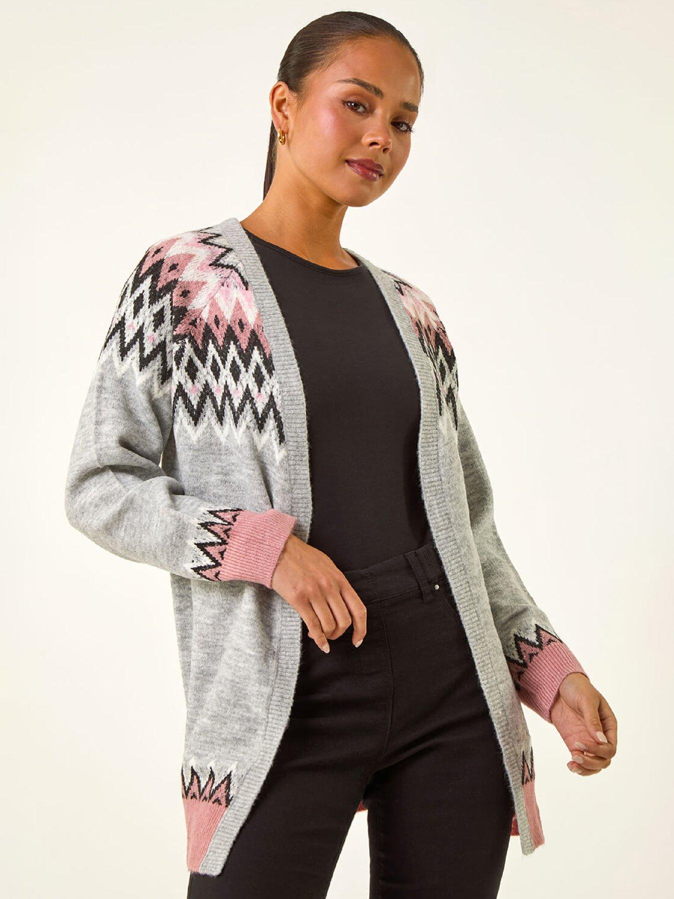 Roman Petite Fairisle Knit Cardigan - Grey