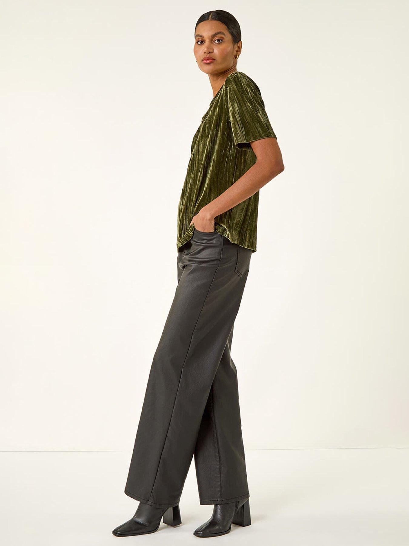Image 3 of 5 of Roman Pleated Velvet Stretch Top - Green